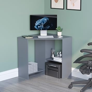 Vida Designs Hetton Corner Computer Desk with Shelves, Home Office PC/Laptop Table, Gaming Study Workstation, Furniture, Grey