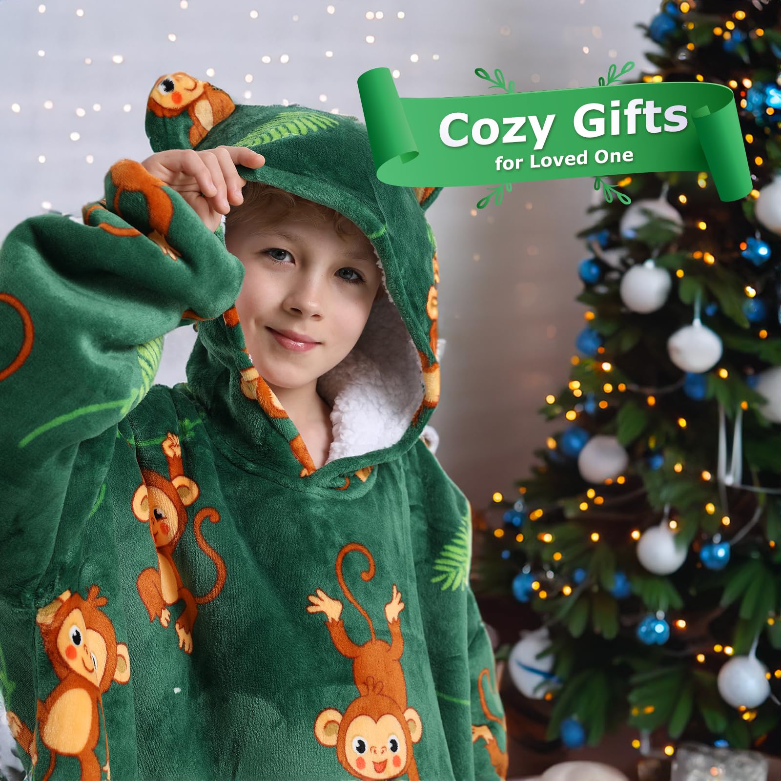 THREE POODLE Felpa Coperta Oversize con Cappuccio, Felpa Gigante Coperta Indossabile con Maniche, Coperta con Cappuccio Ultra Morbida e Calda, Cozy Hoodie Felpa Pile per Donna,Uomini e Bambini, Regalo