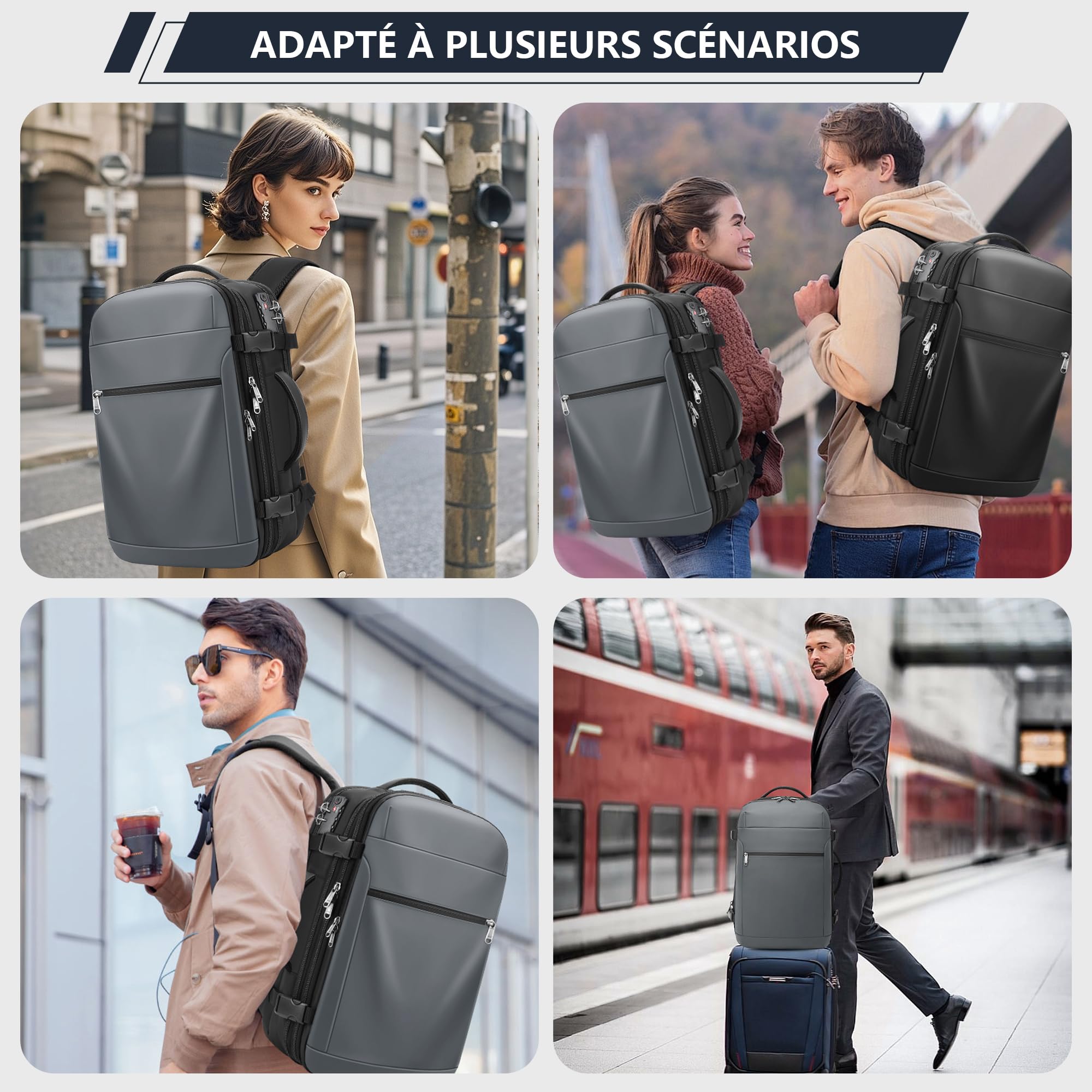 LOKASS Zaino sottovuoto, bagaglio a mano, zaino da viaggio, 60 l, espandibile, 17,3 pollici, zaino da viaggio, impermeabile, lucchetto TSA, bagaglio a mano, zaino con pompa a vuoto, Blu