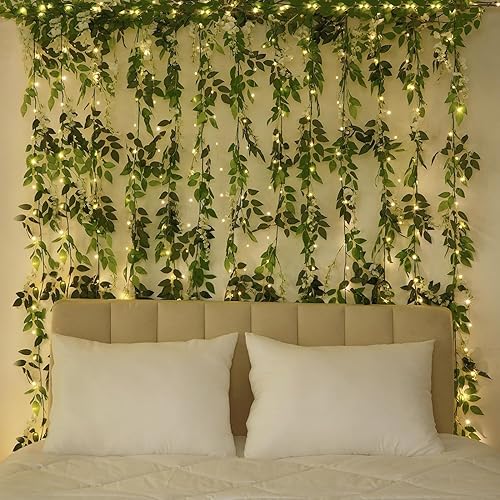 Miniatura 4 de Dolicer Guirnalda de flores artificiales de glicina, 6 unidades en total de 36 pies, guirnalda de glicina artificial, enredaderas de flores de