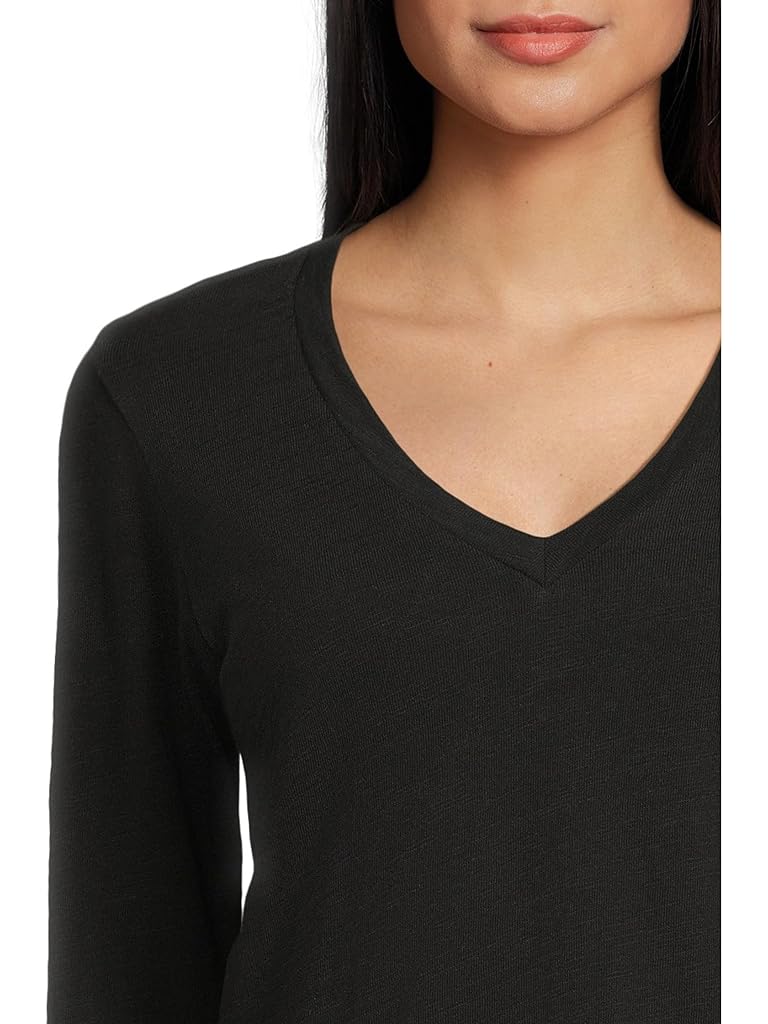 Black Lilla P Long Sleeve Self Trim V-neck