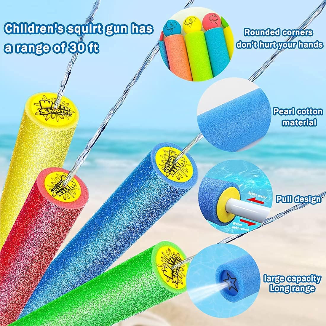 Water Blaster,SupAI 5 PCS Foam Squirt Guns for Kids,Water Guns for Kids Long Shot Blaster Water Cannon Up to 30 Ft,Swimming Pool Party Outdoor Beach Water Fighting Toys for Kids Boys Girls Adults : Toys & Games