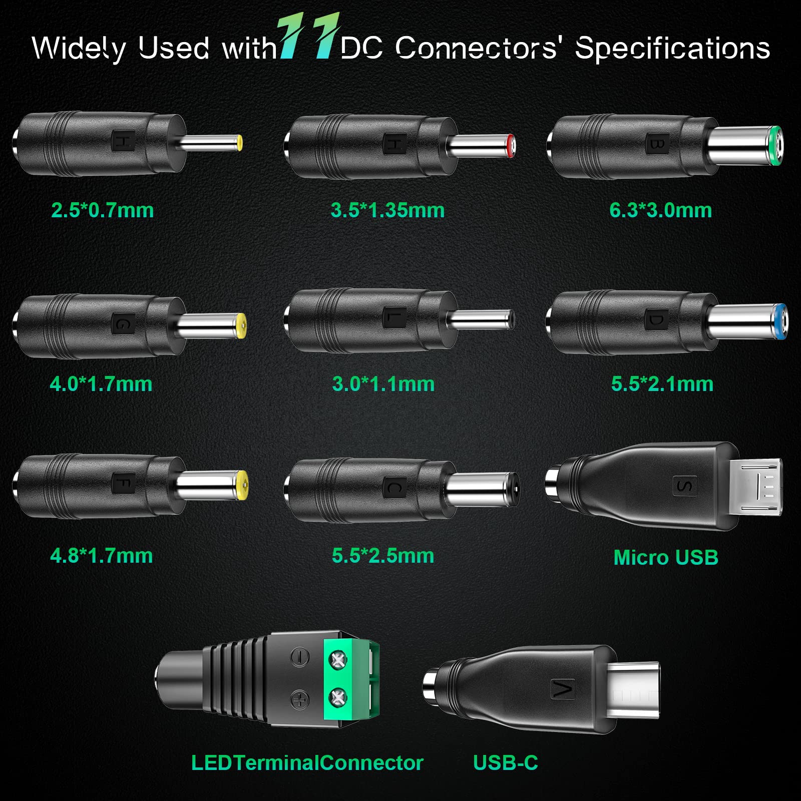 SoulBay Universele AC/DC-adapterschakelvoeding van 41 W met 11 stuks adaptertips, bevat USB-C- en micro-USB-stekker voor 6 V/9 V/12 V/15 V/18 V/20 V/24 V huishoudelijke elektronica - 2A Max