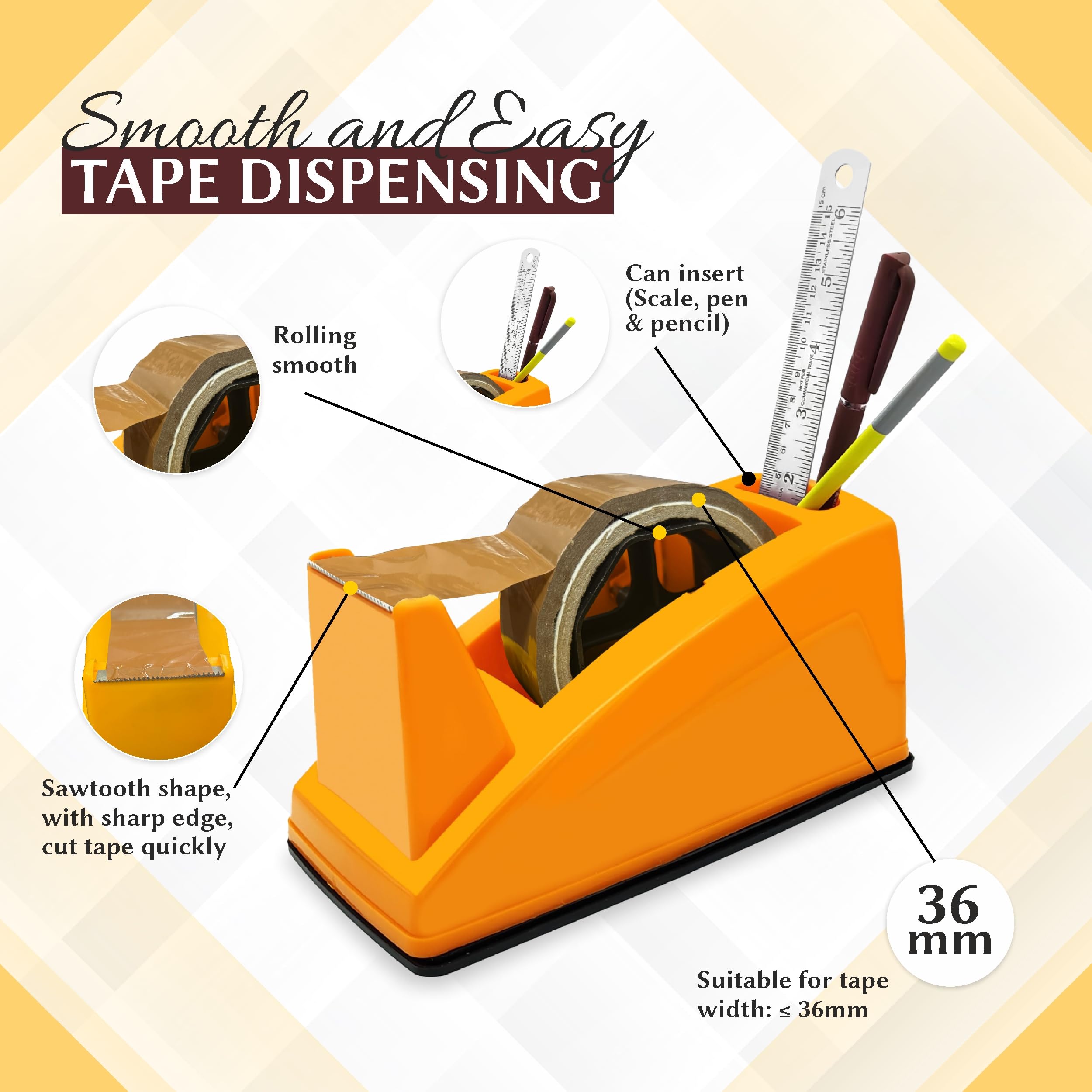 YAJNAS Dispenser per nastro adesivo per imballaggio, pesante e antiscivolo, 5,1 cm, dispenser per nastro in cellophane per casa, ufficio, scuola (colore casuale)