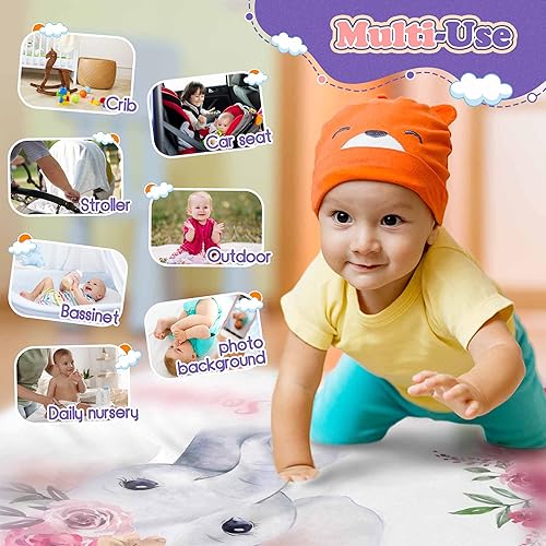 Miniatura 5 de UOZGUY Mantas de bebé personalizadas con rosa de elefante, manta de bebé personalizada con nombre para niña, mantas de bebé recién nacidas, 30 x 40