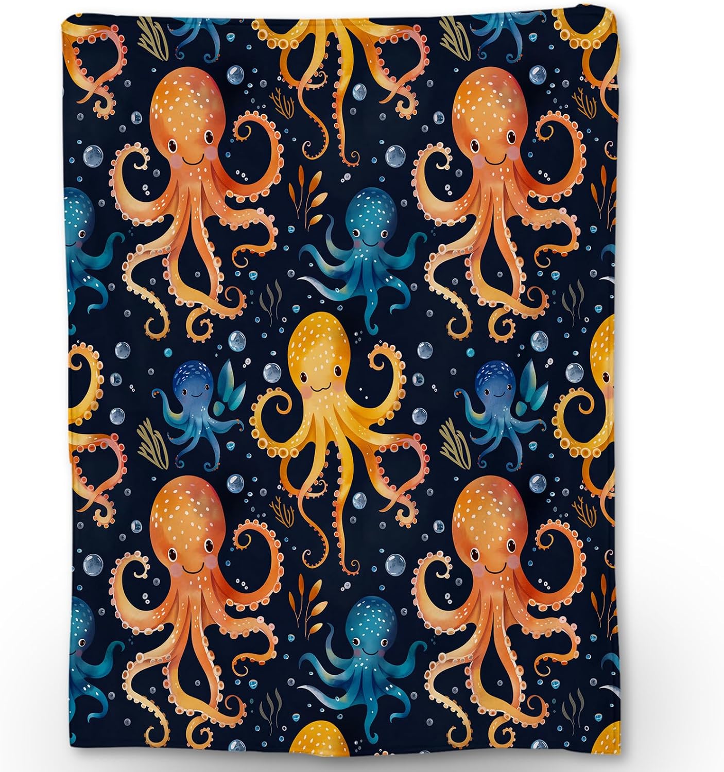 Cute Octopus Blanket, Soft Warm Lightweight Flannel Throw Blanket for Couch, Bed, Travel & Outdoor, Cozy Fuzzy Blankets for Adults Kids, Home Decor 60×50 in