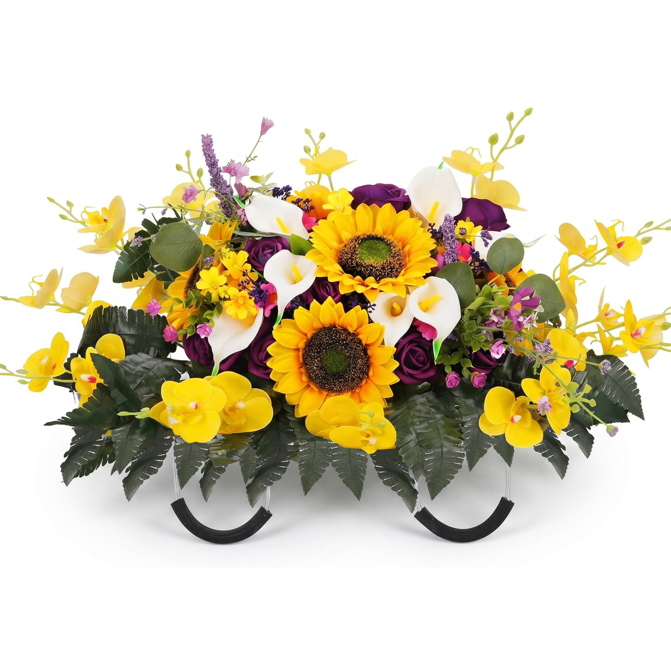 Neptuiby Headstone Flower Saddle Realisitc Flower Saddles for Tombstones, Artificial Cemetery Flowers for Grave | 25.59 * 13.78 Inch.