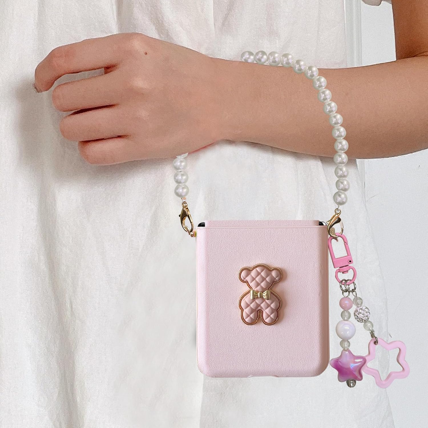 for Motorola Razr 2025/2024 Case with Chain & Hinge Protection, Cute Razr 2025/2024 Phone Case for Women Girls Anti-Scratches Shockproof PU Leather Case for Moto Razr 2025/2024 (Pink)
