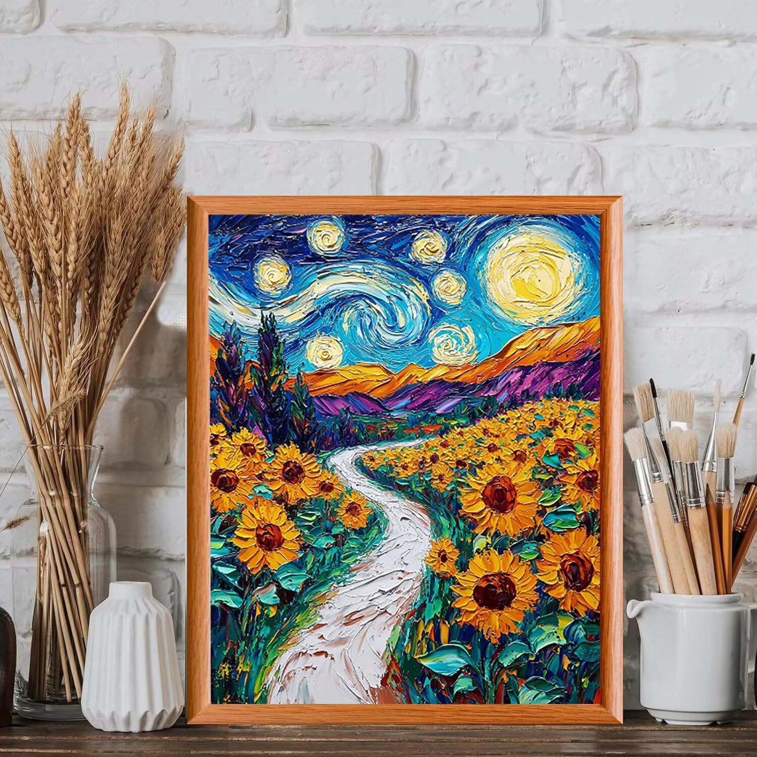 Kit de peinture par numéros - Tournesol et ciel étoilé - 70x90cm v-987