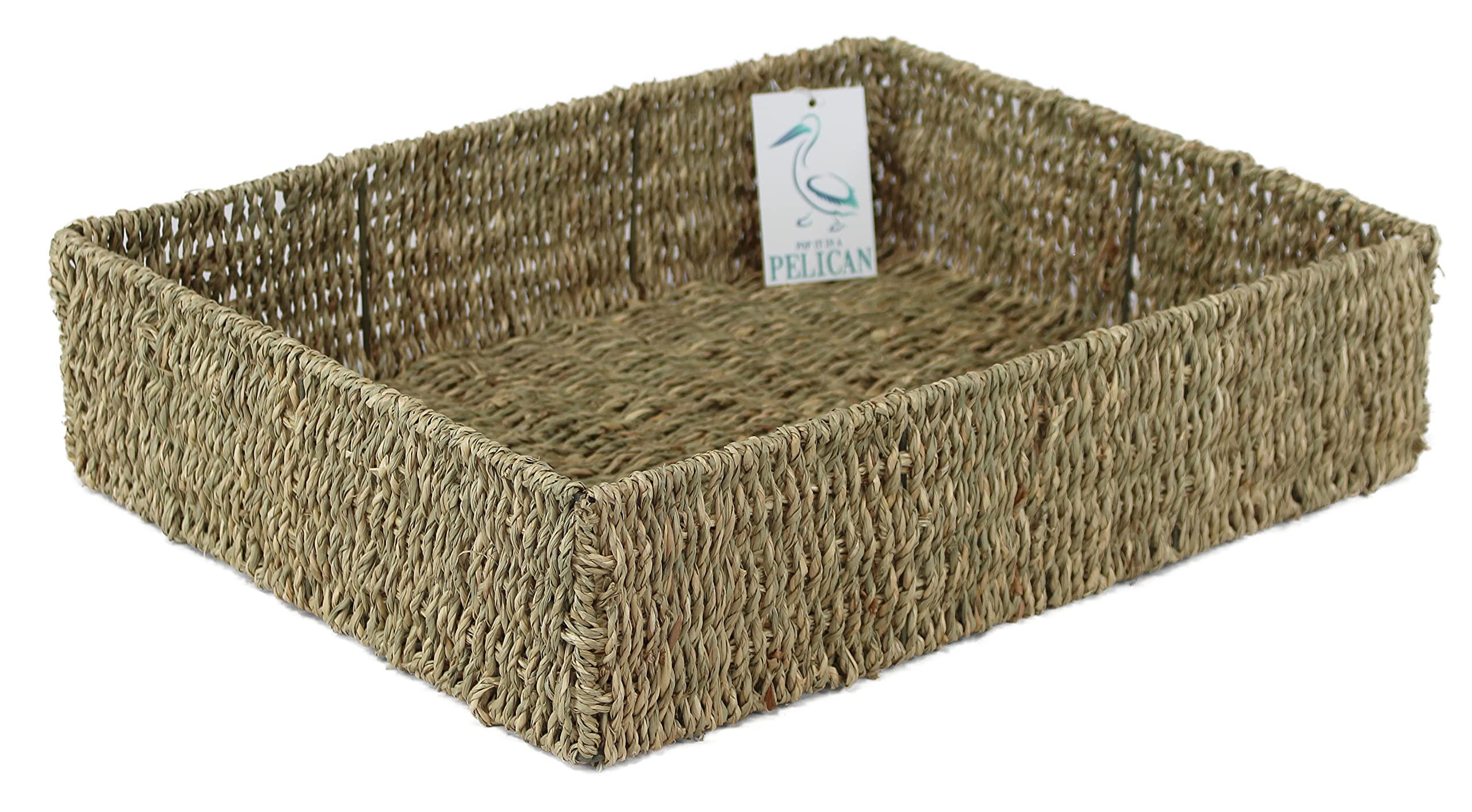 Seagrass shelf baskets tray shape. Bedroom kitchen and home office storage. For veg, papers, makeup, toiletries, jewellery. (44cm)