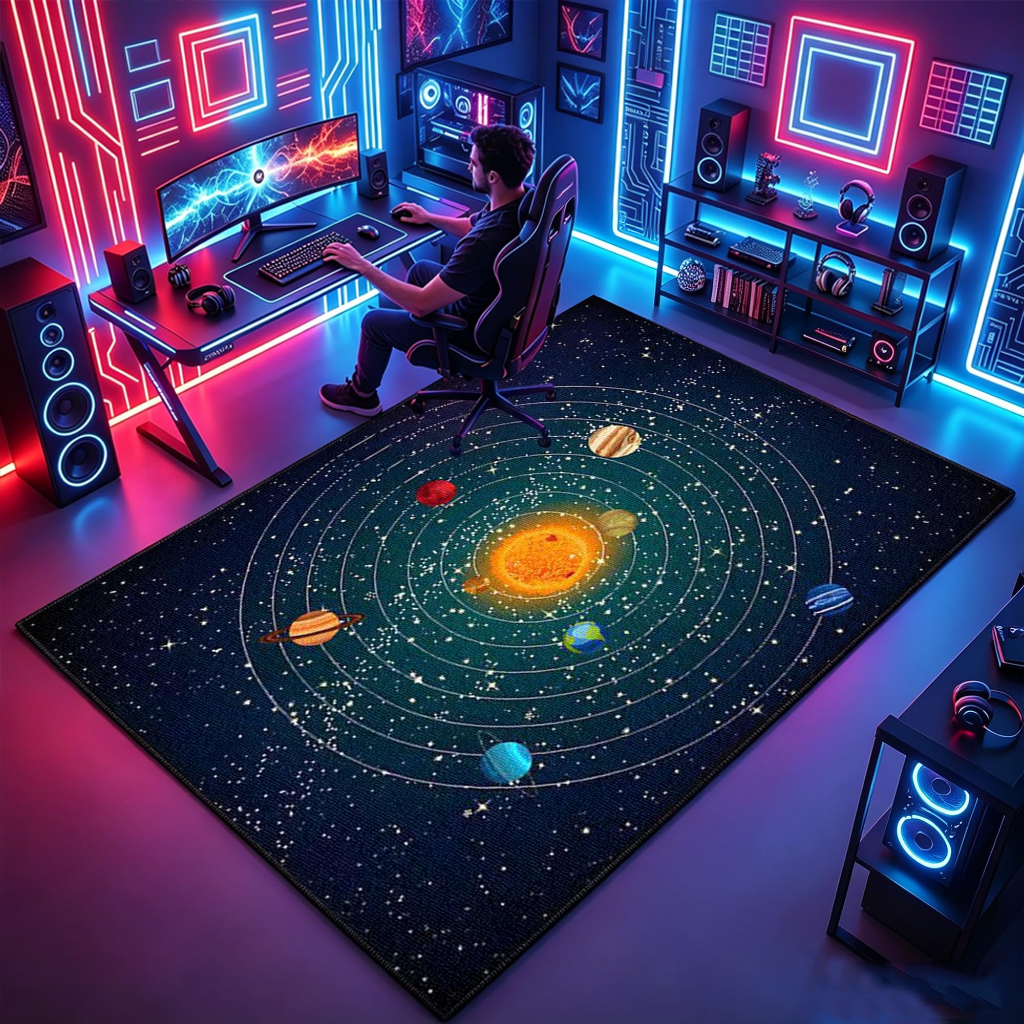 Atemrdsye Gaming Rug for Boys Bedroom 200 x 290 cm Gamer Rug, Colorful Boys Bedroom rug, Game Controller rug for Game Room Playroom Home Decor, Non Slip Carpet Decorative Floor Mat