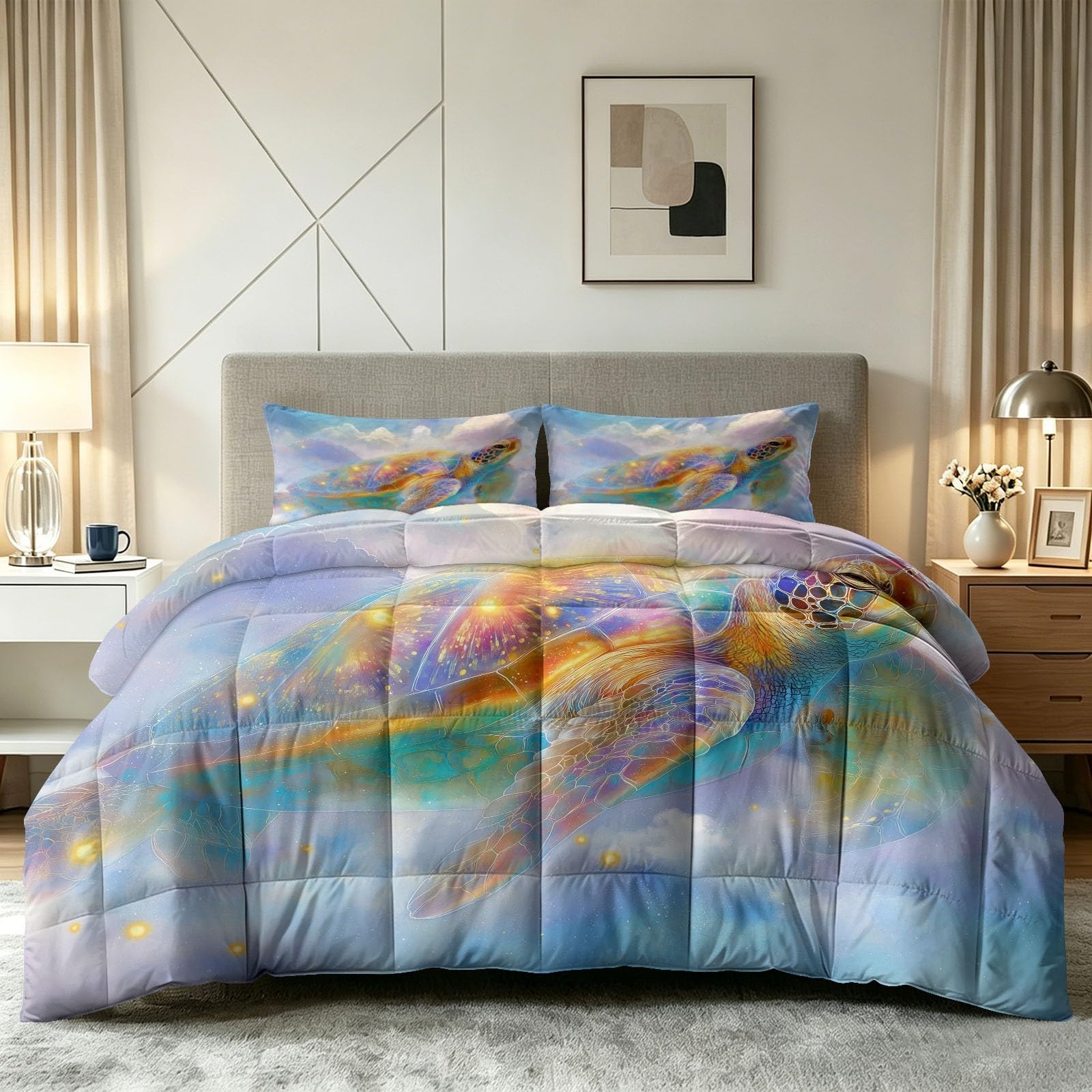 Edredón 4 estaciones de 155 x 220 cm con diseño de cielo estrellado para un dormitorio romántico