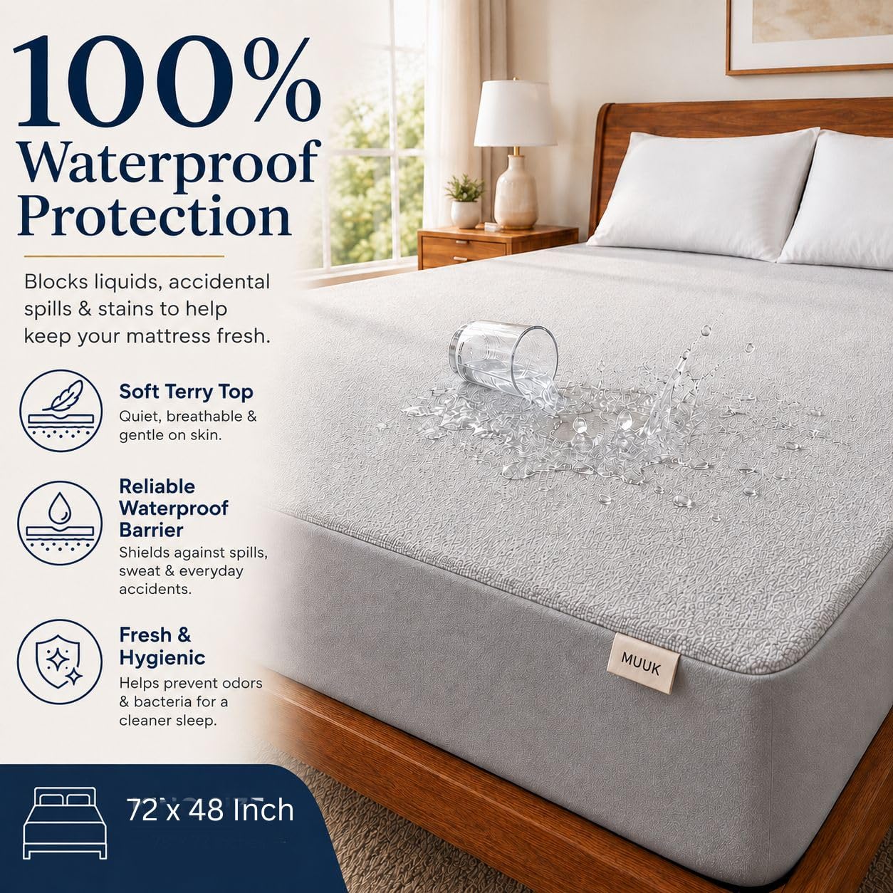 Waterproof Mattress Protector - Grey, King Size -3