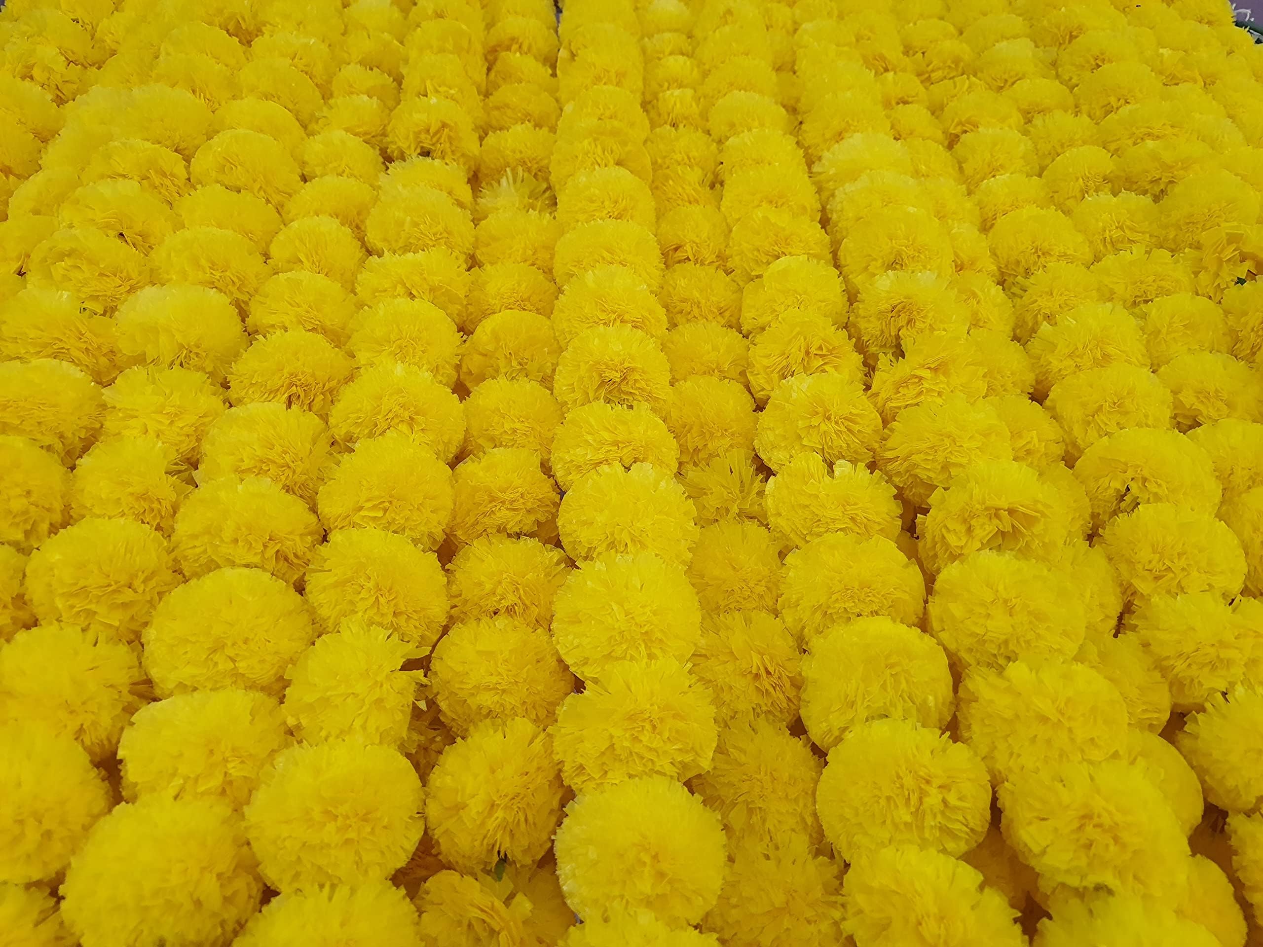5 Pc Marigold Garland 4.5 Ft Long Strands of Artificial Marigold Flowers, Diwali Decorations Home, Indian Décor for Pooja, Wedding, Spring Bush Floral, Faux Garland, Día de Muertos Décor (Yellow)