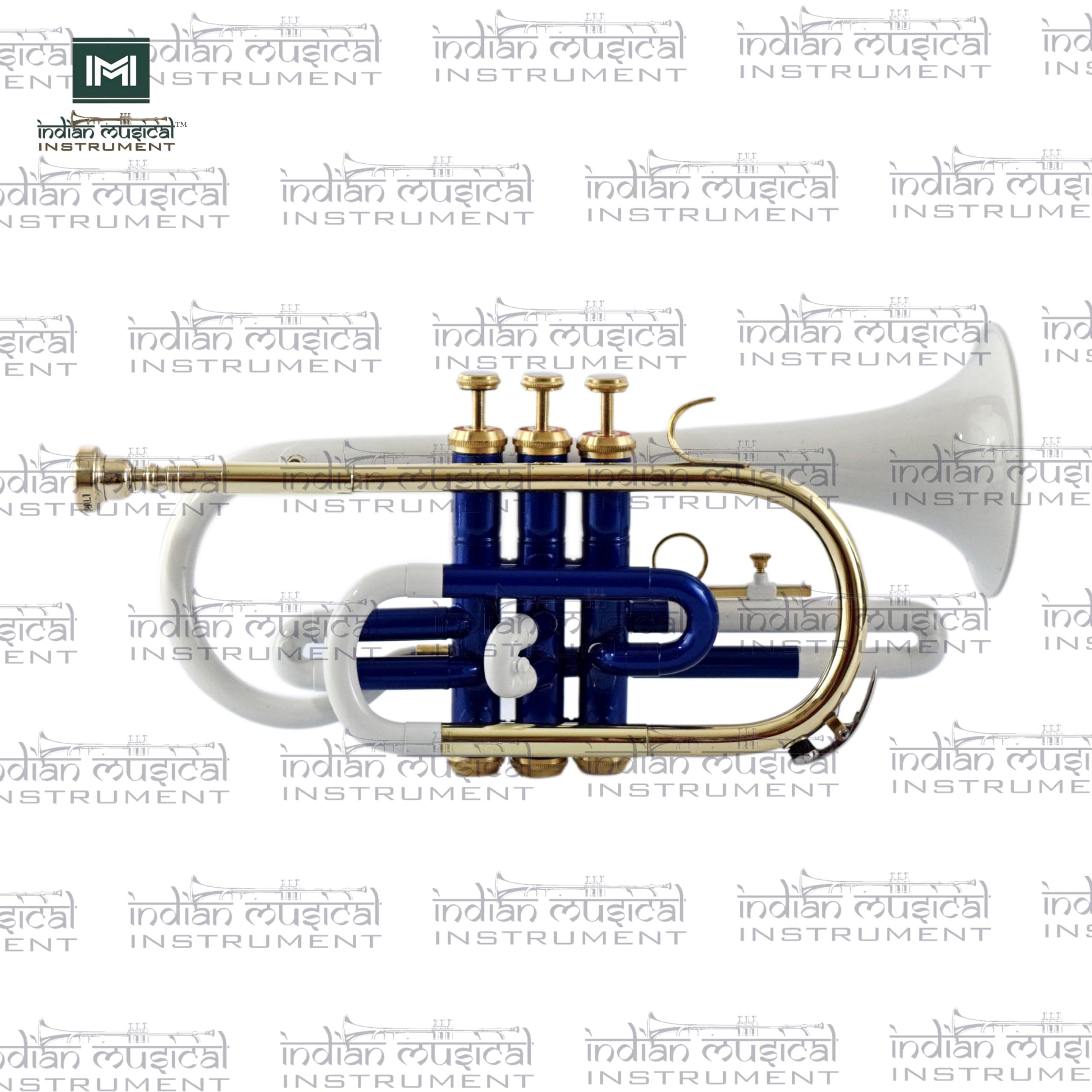 Cornet 3 Ventil, BB Pitch, Messing Qualität inkl. Mundstück und Tragetasche, Handschuhe (Weiß Blau Gold)