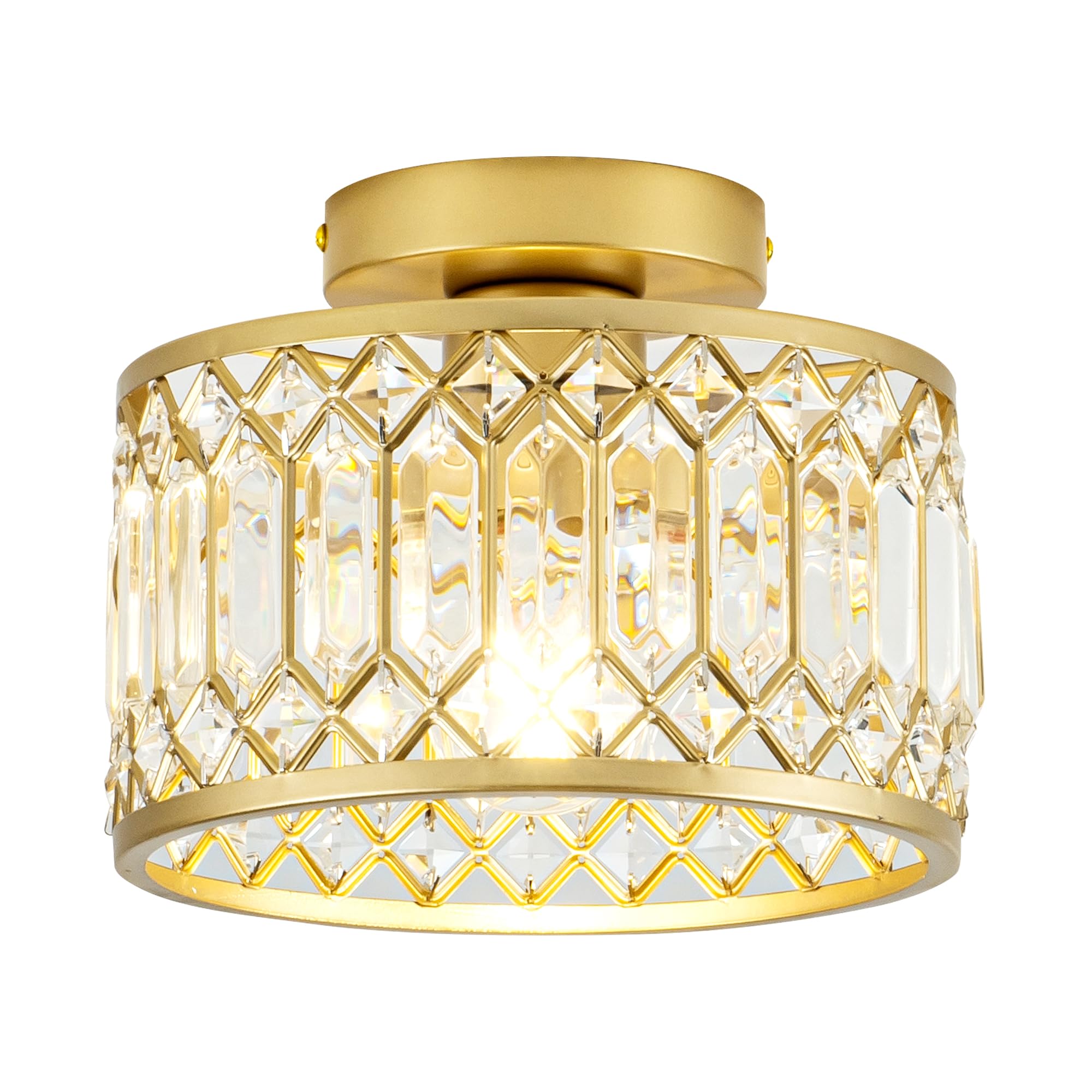 Rpzloila Crystal Ceiling Light, Modern Semi Flush Mount Ceiling Light, Gold Crystal Chandelier for Kitchen Bedroom Bathroom Entryway (Bulb not Included) — image 1