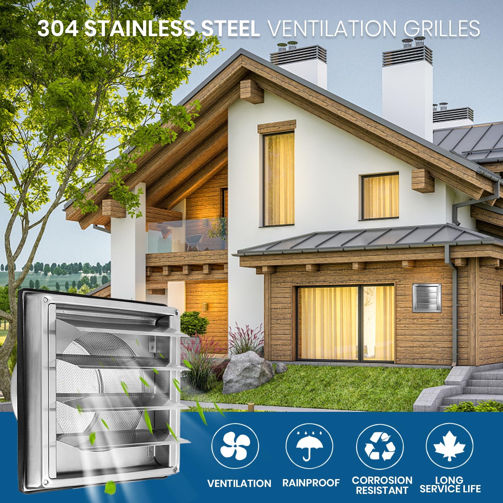 Stainless Steel Ventilation Grille 125 mm Lockable with Insect Protection Grille, Backflow Flap - Image 3