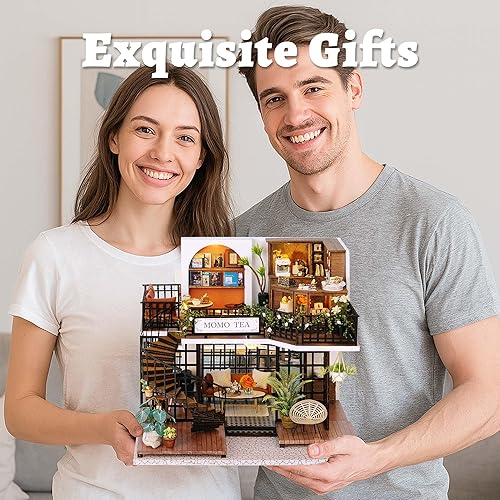 Miniatura 4 de Flever Kit de casa de muñecas en miniatura, habitación creativa con muebles para regalo romántico de obras de arte (Forest Teashop)