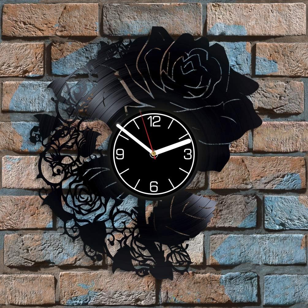 Flowers Vinyl Record Wall Clock Nature Decoration 12 inch Wall Clock Roses Art Birthday Gift for Woman Flowers Wall Art Nature