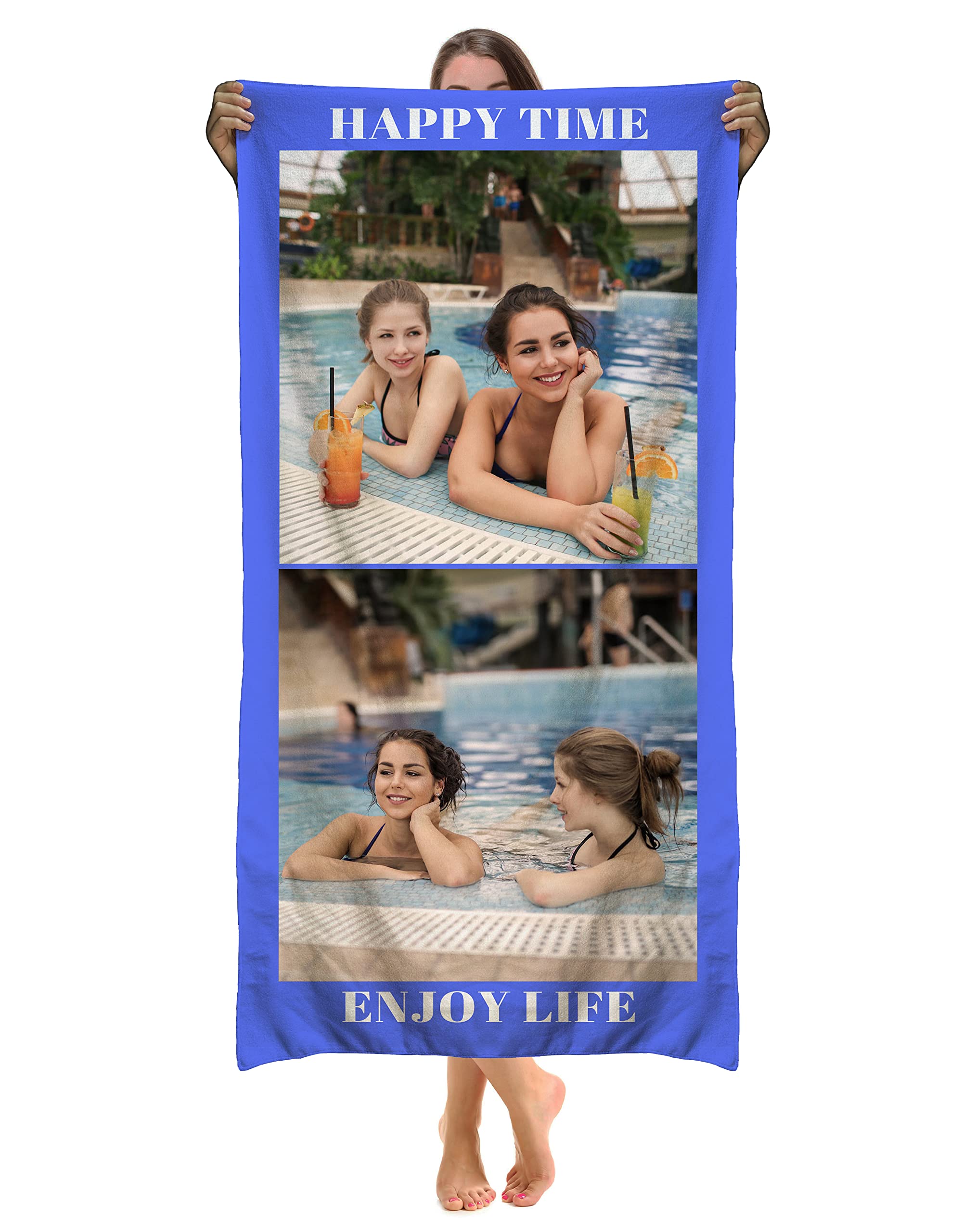 Reuhen Personalized Beach Towel with Photo and Text,Custom Lightweight Microfibre Bath Towel with Logo and Name,Quick Dry Towel for Bath, Beach, Summer, Pool Party, Gift for Family,Friend