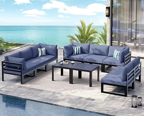 Miniatura 809 de NICESOUL 7 Piece White Powder-Coated Aluminum Patio Furniture with Fire Pit Table, 29 Inch Extra Wide Outdoor Sectional Sofa for 6, High-End Heavy