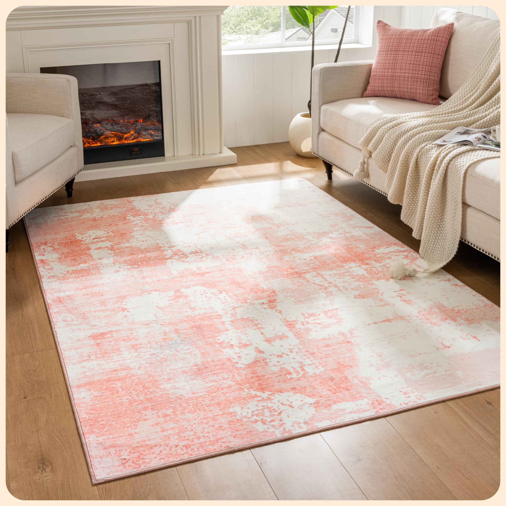 Istana 6x9 Area Rug - Pink Rugs for Living Room 6x9 - Foldable Boho Rugs for Bedroom - Stain Resistant Washable Rug - Eco-Friendly Area Rugs - Easy to Clean Living Room Rug