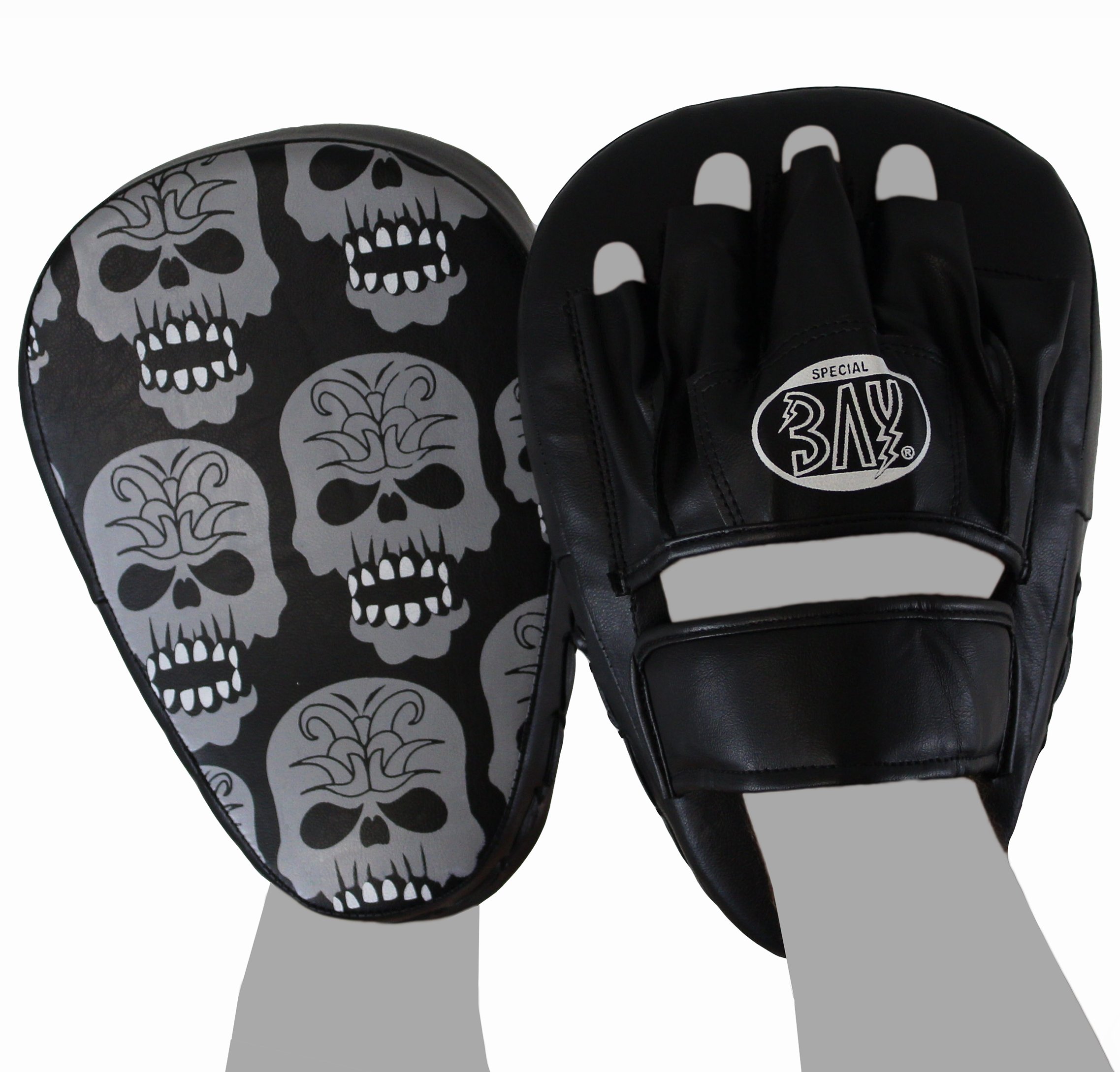BAY Leder-PU Ergo Totenkopf Skull Pratzen, Handpratzen, vorgekrümmt