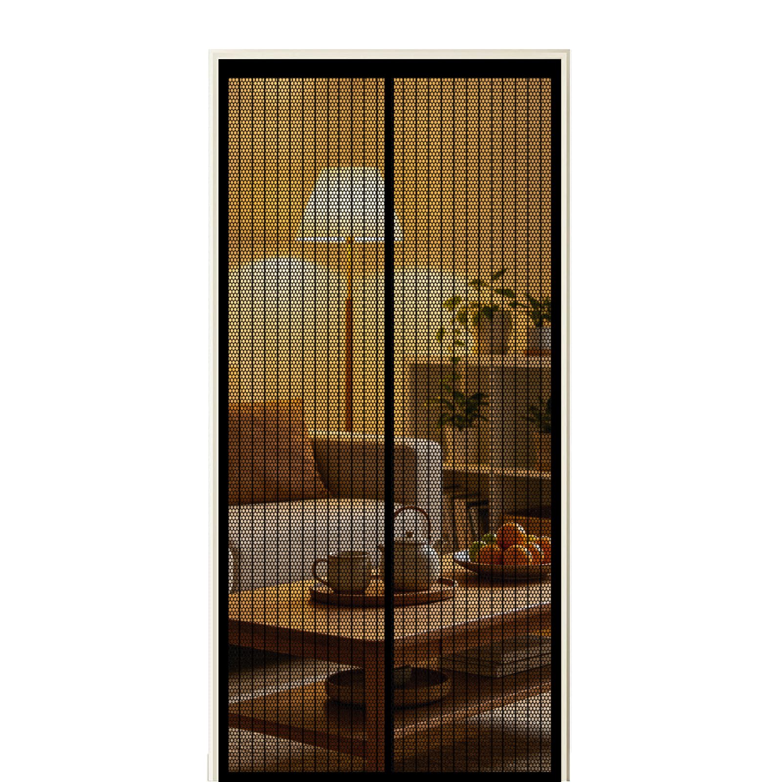 Fly Screen Door 110 x 215 cm Self Sealing Powerful Magnets Auto-Close Insect Curtain with Powerful Magnets & Full Frame Magic Tape Suitable for Patio Doors Balcony Bedroom, Black