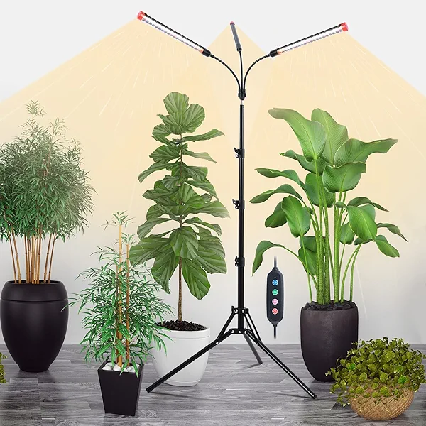 Orchbloom 3-Head Grow Light with Stand and Timer, 27 Watt Power Home Plug LED Grow Lights for Indoor Plants for Tall Houseplants, Bonsai Tree, Seed Starting, 24"-64" Adjustable Height