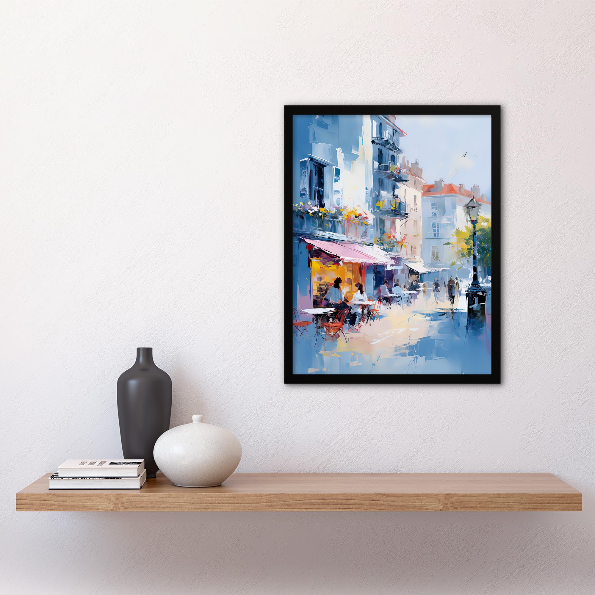 Artery8 Cafe Street in Paris Abstract Oil Painting Pastel Colour Blue Pink Morning in the City Elegant Artwork Art Print Framed Poster Wall Decor 12x16 inch - Image 4