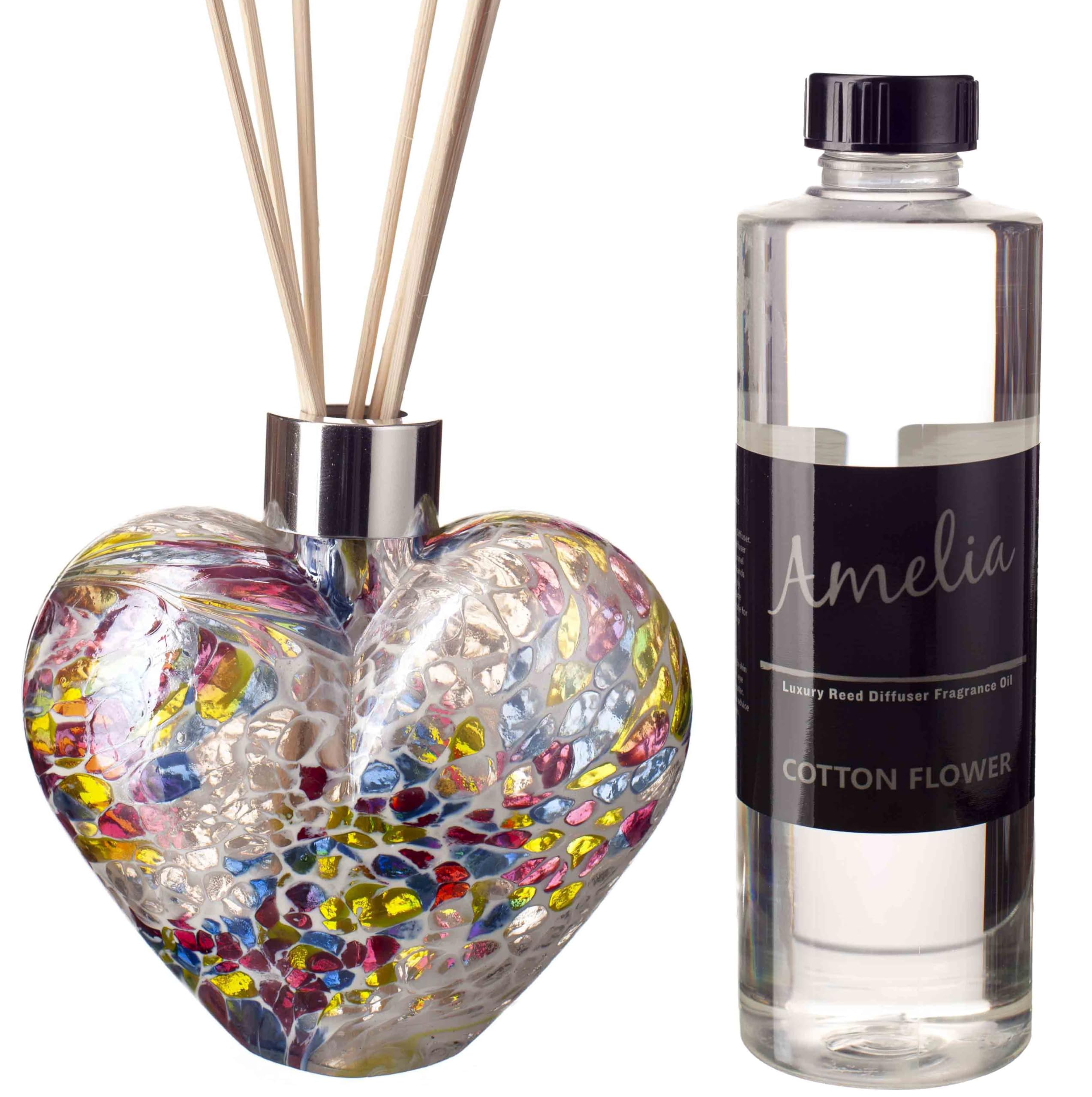 Reed Diffuser Heart Gift Set Multi & White Crackled with Jasmine Tuberose Fragrance