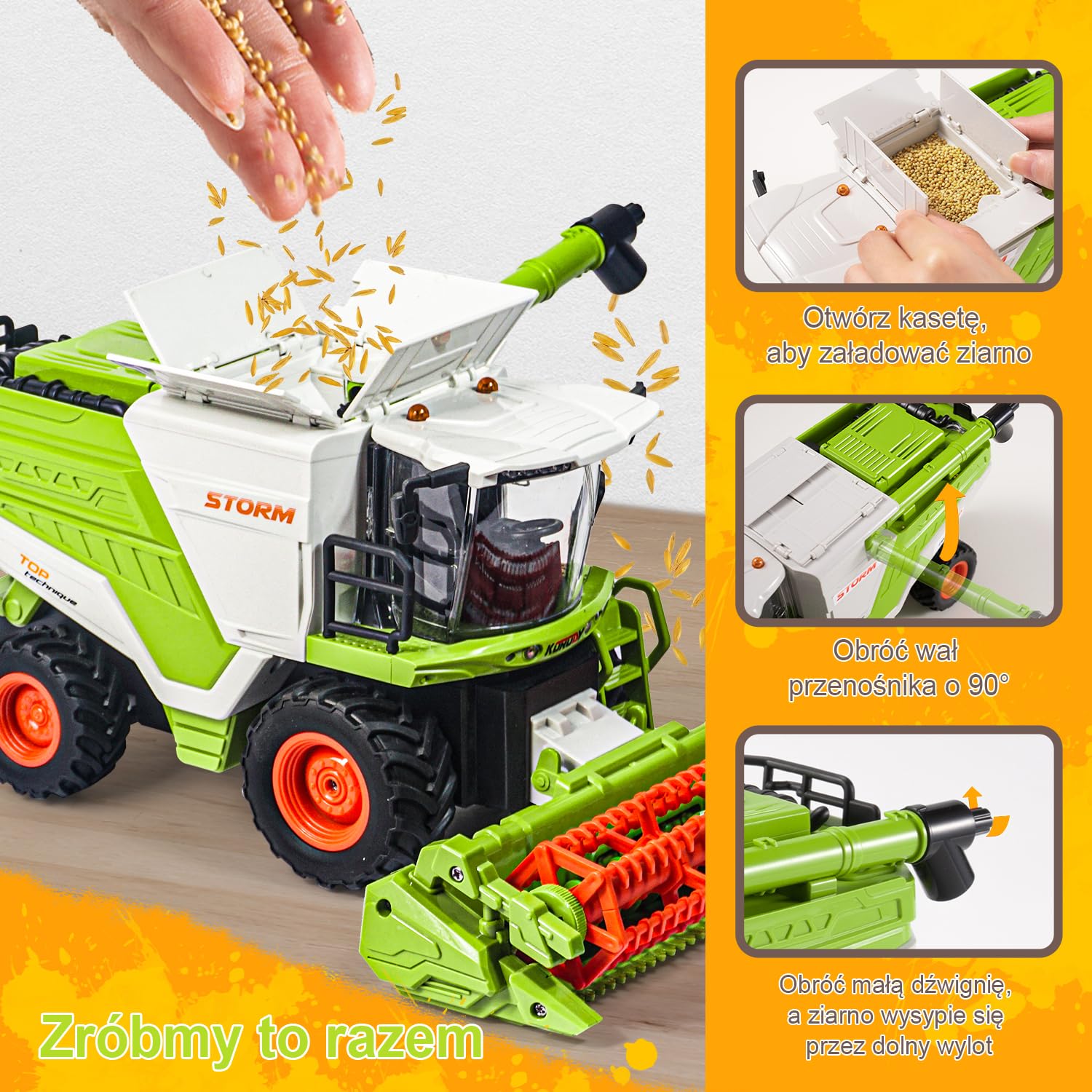 Zdalnie sterowany traktor kombajn zbożowy, traktor zdalnie sterowany kombajn od 3-6 lat, kombajn zabawka, rc buldog, Pojazd, Farma, Rolnictwo, Ciągnik, Maszyna żniwna, Praca w polu, Zabawka