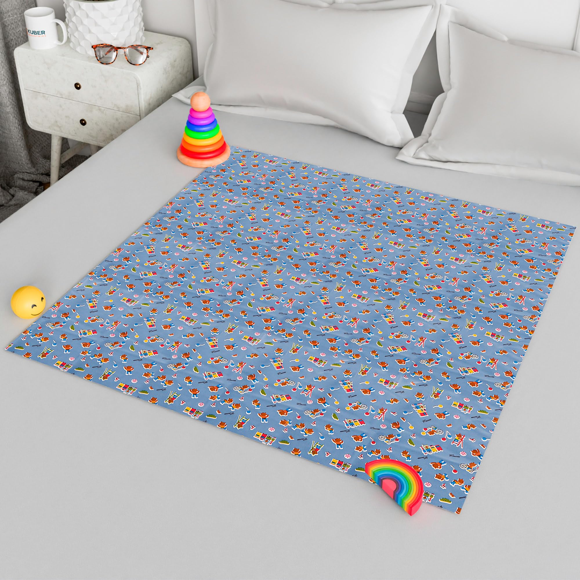 Kuber industries Baby Sheet | Reversible Baby Plastic Layer | Crib Cover for Kids | Bed Wetting Protector | Mattress Sheet for Newborl| Toddler Bed Sheet | 100x100 CM | Blue
