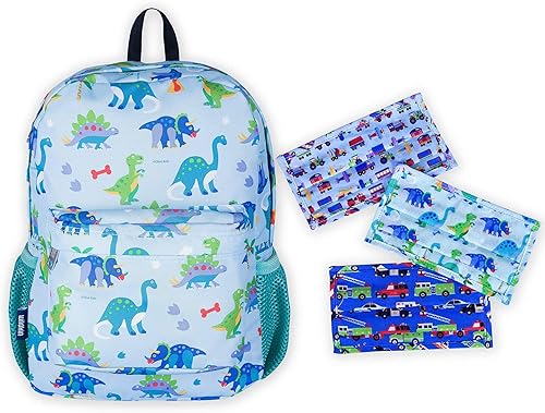 Wildkin - Mochila infantil de 16 pulgadas con máscara facial (tierra de dinosaurio)