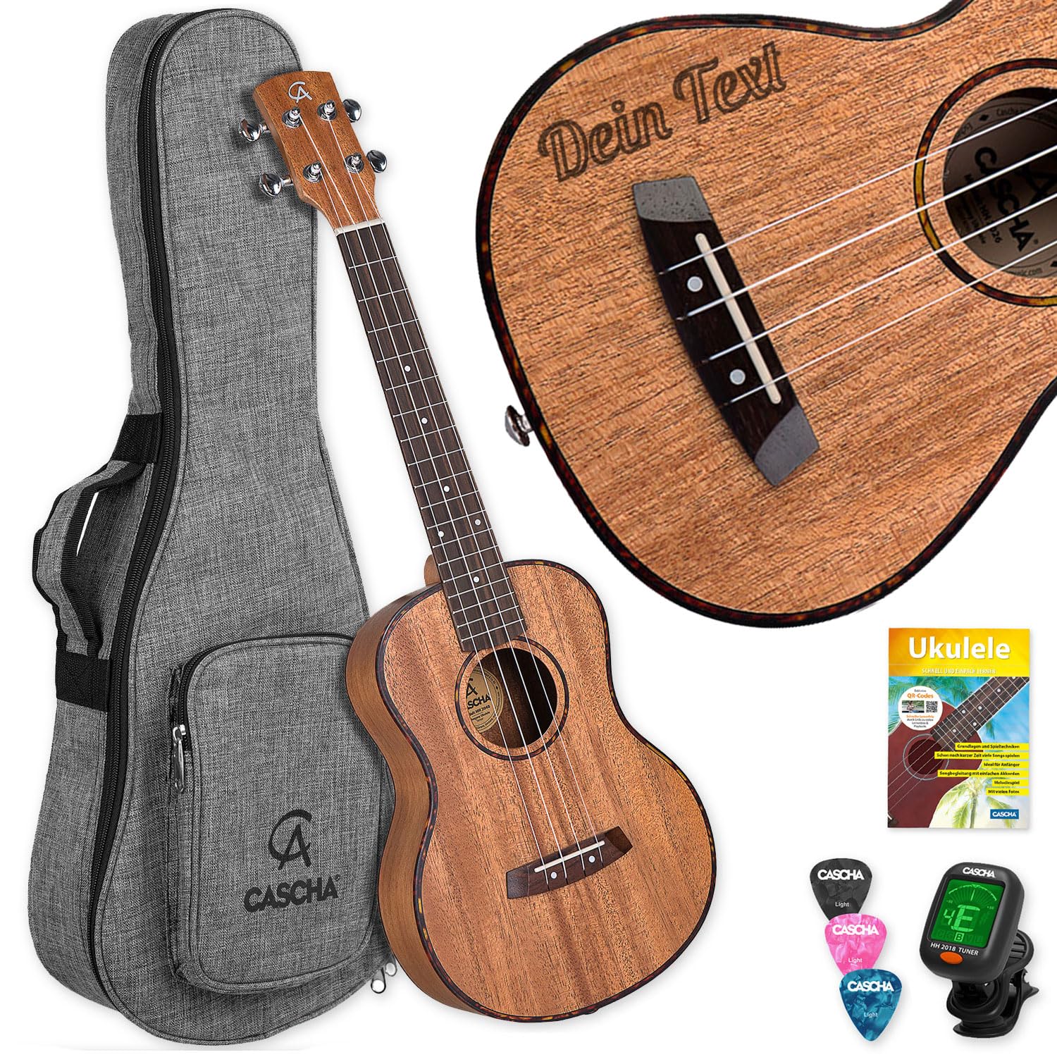 Cascha HH-2049 Tenor Ukulele Set mit personalisierter Gravur
