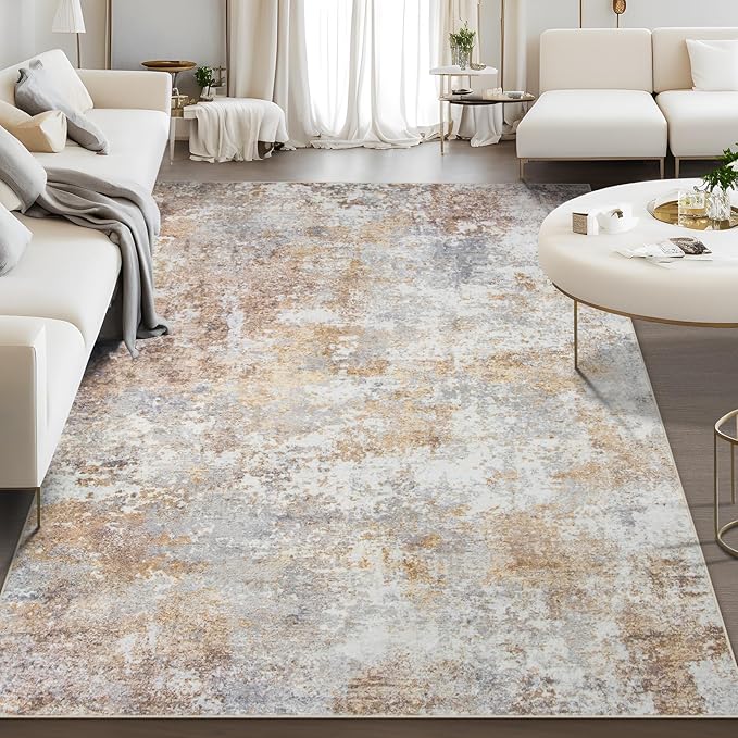 Area Rug Living Room Rugs: 5x7 Indoor Soft Fluffy Rug Abstract Carpet for Bedroom Kitchen Dining Room Floor Washable Plush Throw Large Accent Rug Home Office Nursery Decor - Beige/Brown