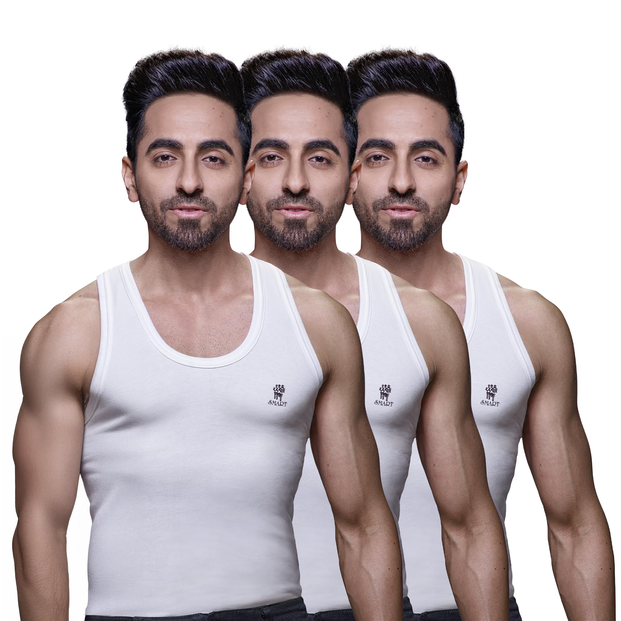 White Vest for Men 100% Cotton Sleeveless Round Neck Vest, Soft Itch-Free Innerwear Baniyan, Regular Fit Undershirt for Boys & Men, Daily Use Comfortable Tank (Pack of 3)
