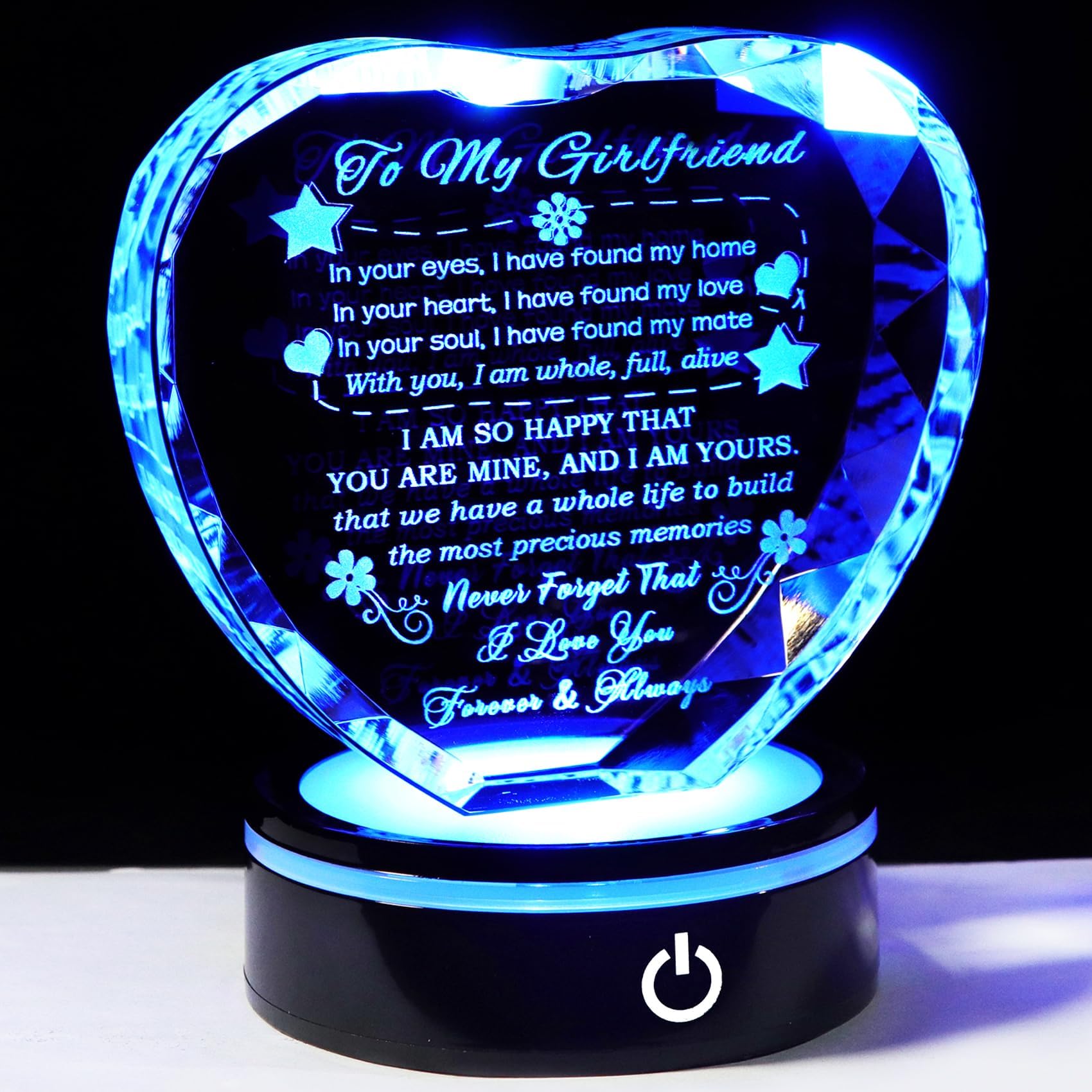 YWHL Gifts for Girlfriend with Colorful Base Romantic Heart Crystal Keepsakes to My Girlfriend Gifts from Boyfriend on Birthday Anniversary I Love You Gifts for Her