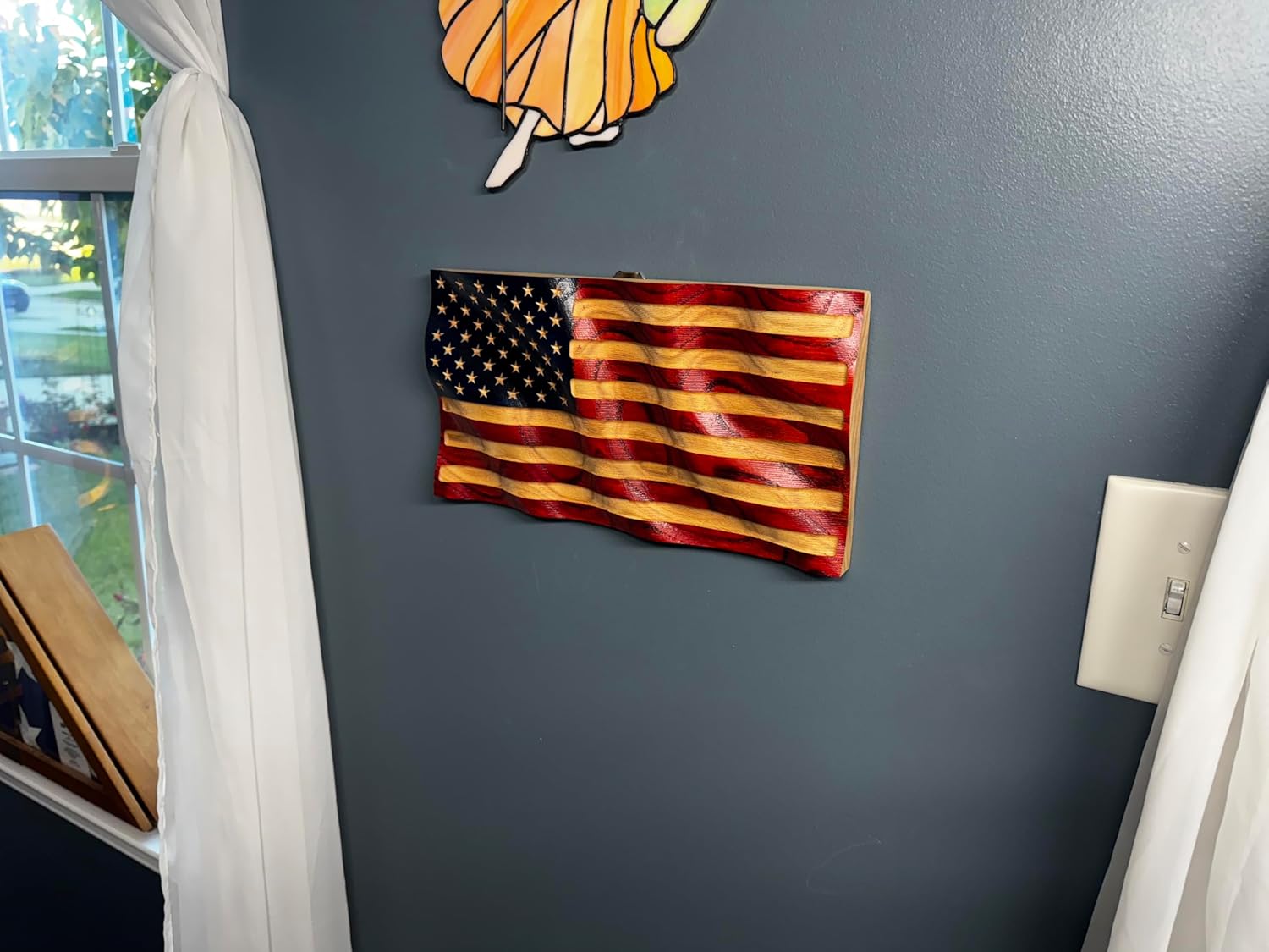 American Waving Flag - 13.5" - Solid Red Oak - Hand Painted - Veteran Owned - Made in U.S.