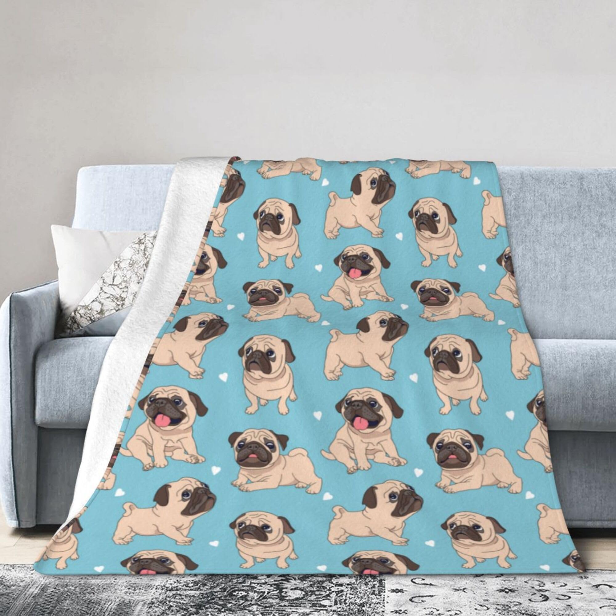 Xinvast Dog Pug Blanket Animal Throw Blanket Super Soft Flannel Fleece Throw Blanket Lightweight Plush Fuzzy Bed Blanket for Couch 50"X60"