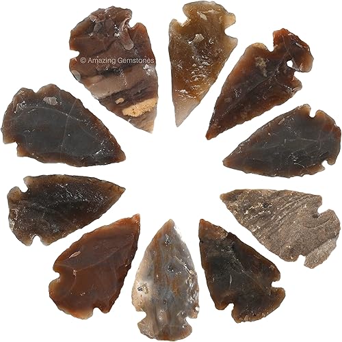 Amazing Gemstone 10 piezas de punta de flecha de jaspe de lujo a granel, cristal y piedra curativa Flint Rock Flint Rock Flint Head - puntas de