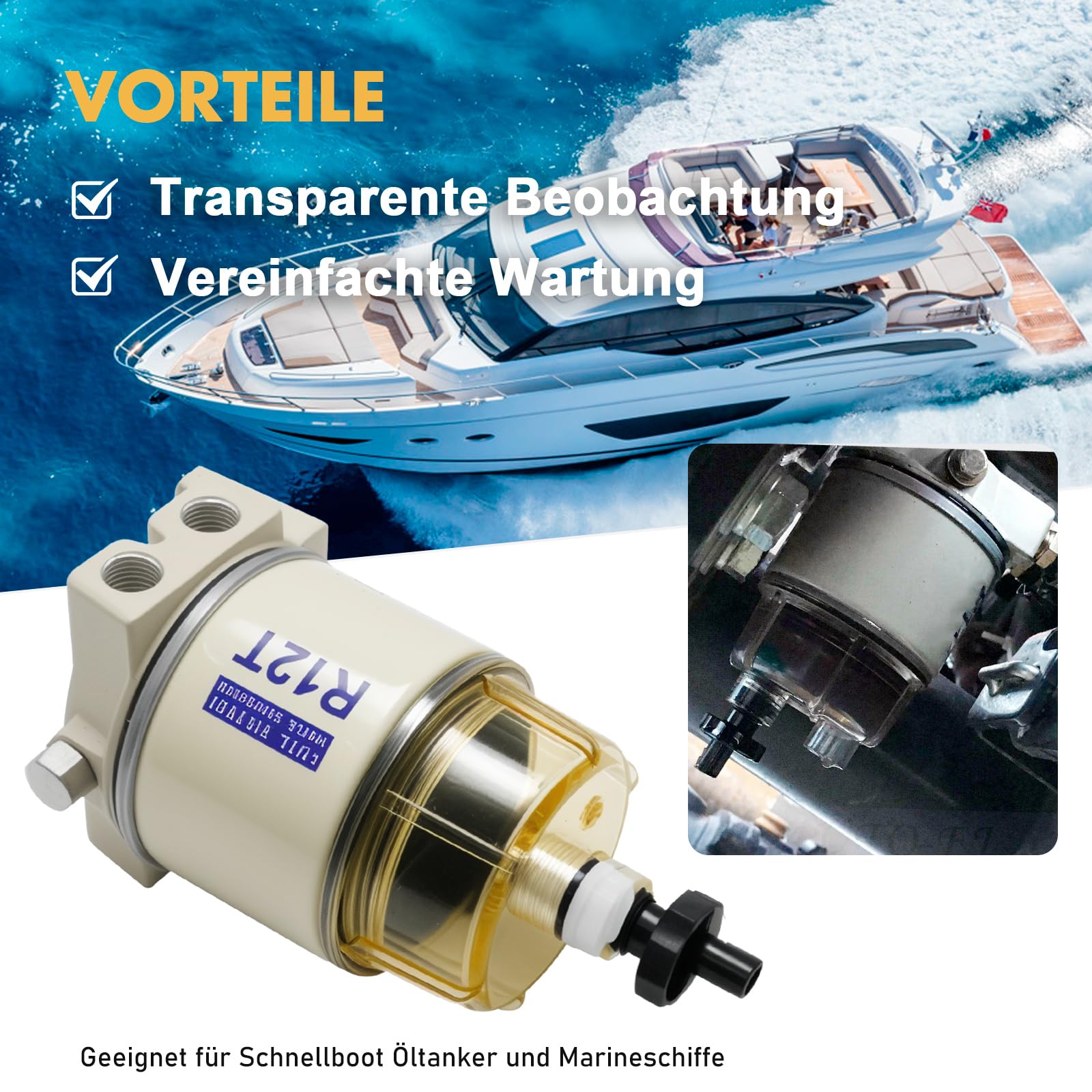 Filtro carburante barca 30 GPH 10 micron R12T Marine separatore acqua