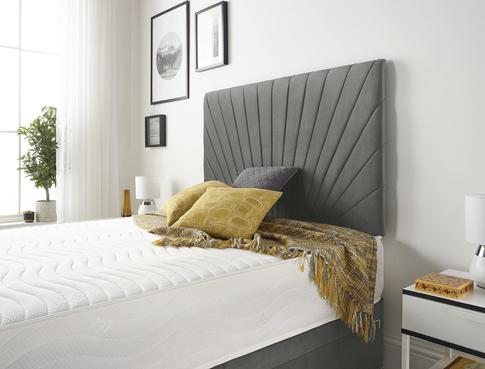 Bed CentrePlatinum 32 Inch or 54 Inch Headboard Available in Different Fabrics and Colours 3FT, 4FT, 4FT6, 5FT, 6FT (4FT6 Double, 54 Inch High Floor Standing, Linen Grey)