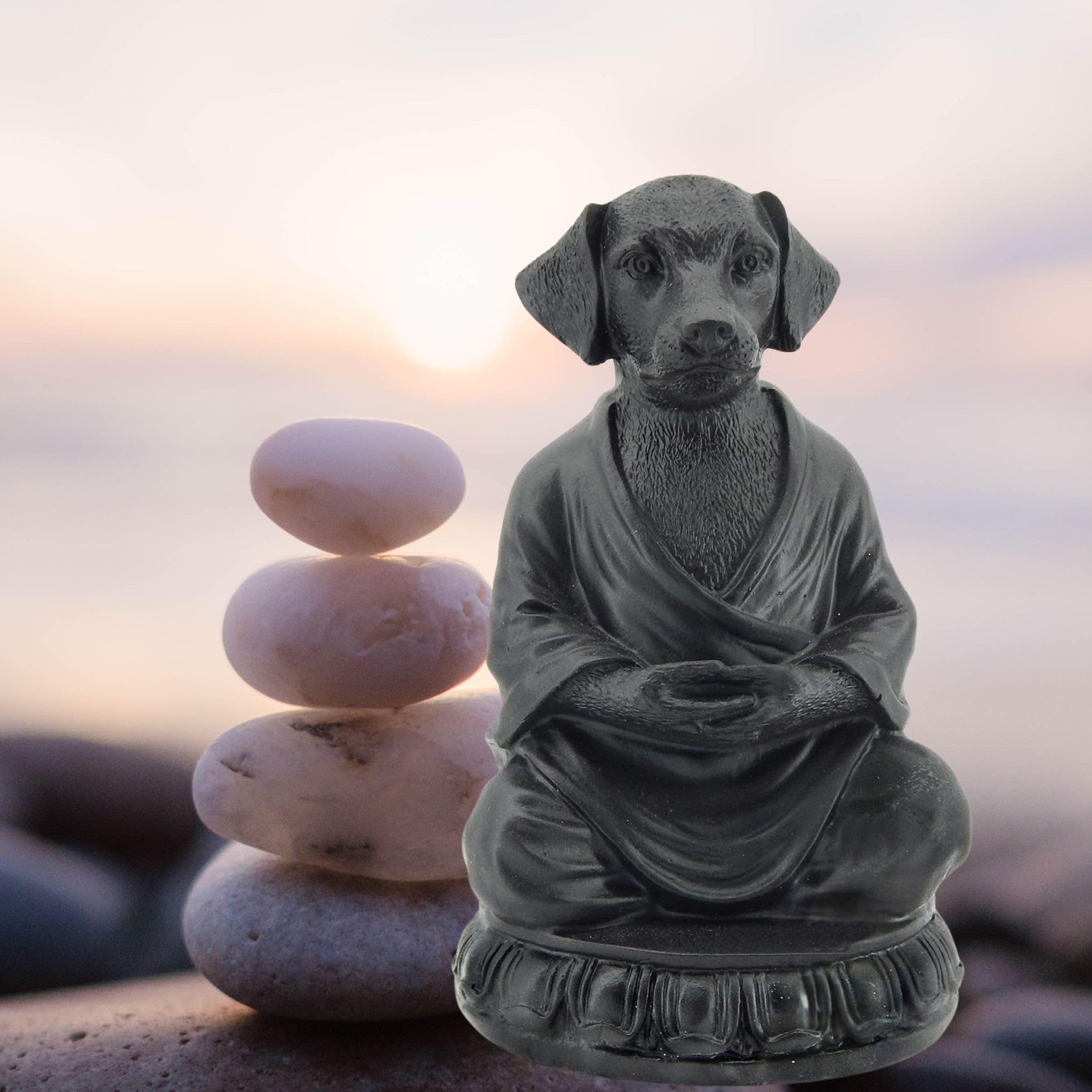 Bellaa 29608 Meditating Dog Statue Cute Zen Buddha Yoga Pose Monk Namaste Mindfulness Tranquility Peacefulness Indoor Living Room Decor Outdoor Fairy
