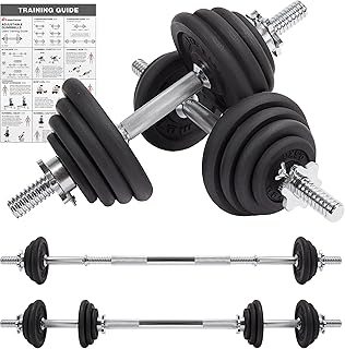 METEOR 20kg Adjustable Dumbbell Set, One Set for All, Dumbbell and Barbell, Compact Hand Weight Set - Solid Cast Iron Plat...