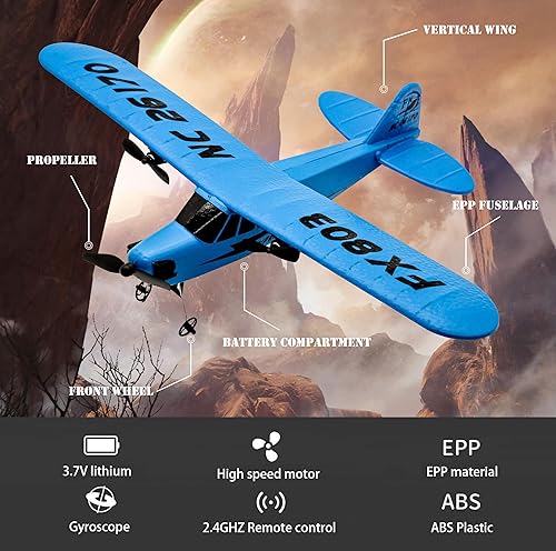 J-3 Plus RC Avión para niños – Avión de control remoto de 2 canales con cuerpo de espuma, fácil listo para volar, juguete planeador al aire libre