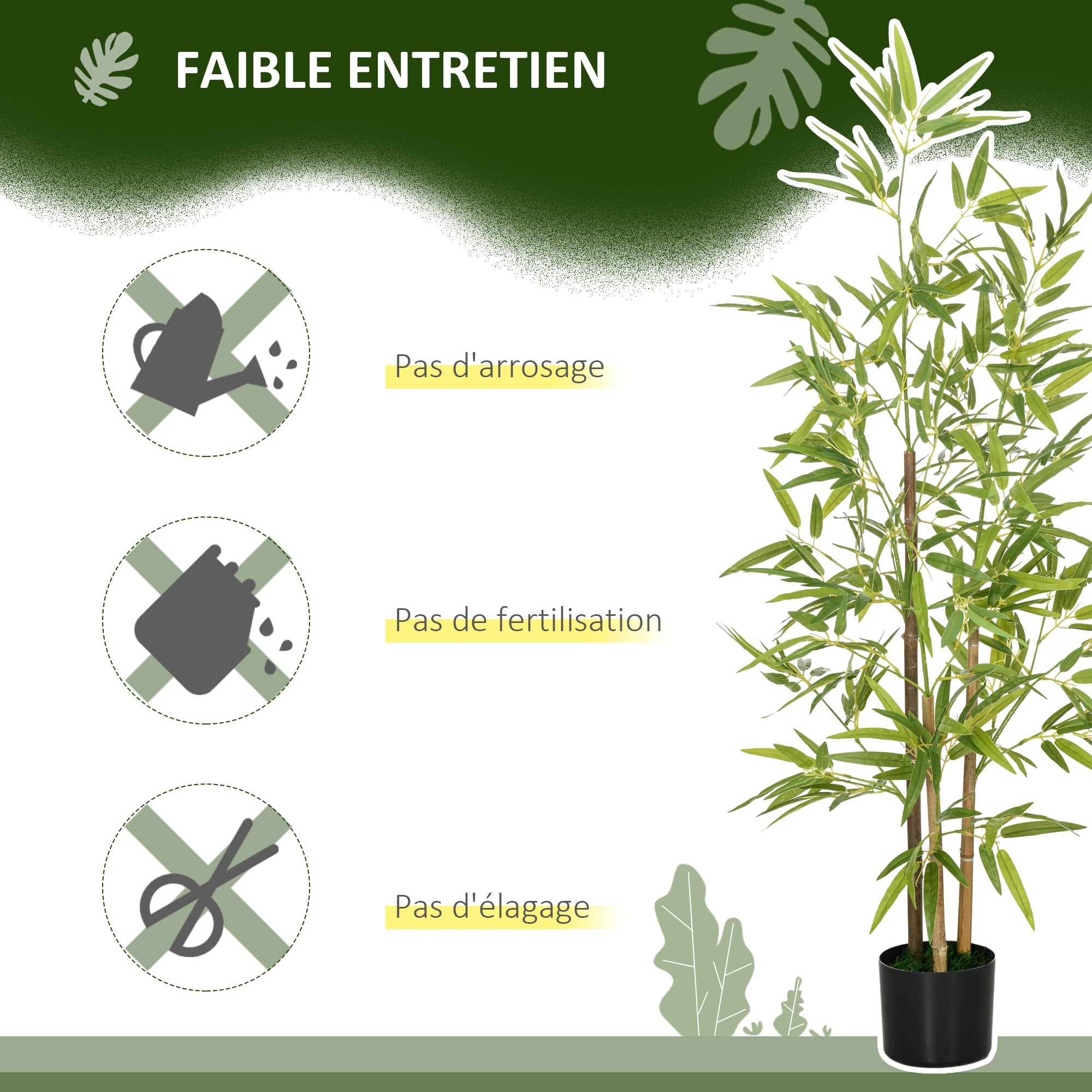 HOMCOM Plante Artificielle Bambou Arbre 120 cm avec Pot