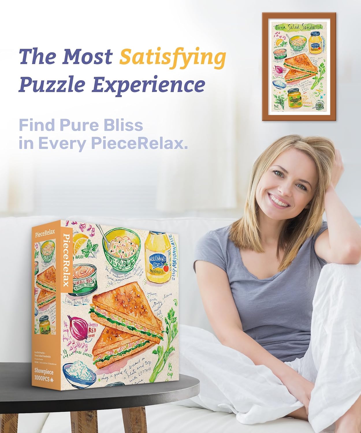 PieceRelax Plastic Jigsaw Puzzles for Adults 1000 Pieces - Lucile Prache - Tuna Salad Sandwich Most Satisfying Table Games and Gifts No Puzzle Mat Required [H3338]