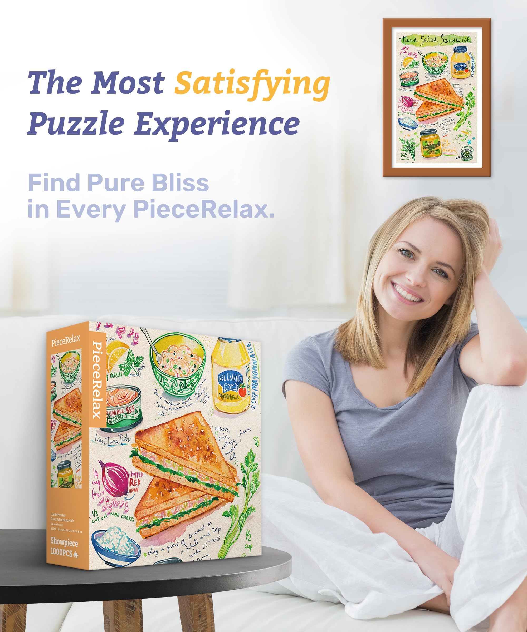 PieceRelax 1000 Pieces Plastic Jigsaw Puzzle for Adults, Lucile Prache, Tuna Salad Sandwich, Challenging Extra Small Pieces - Image 2