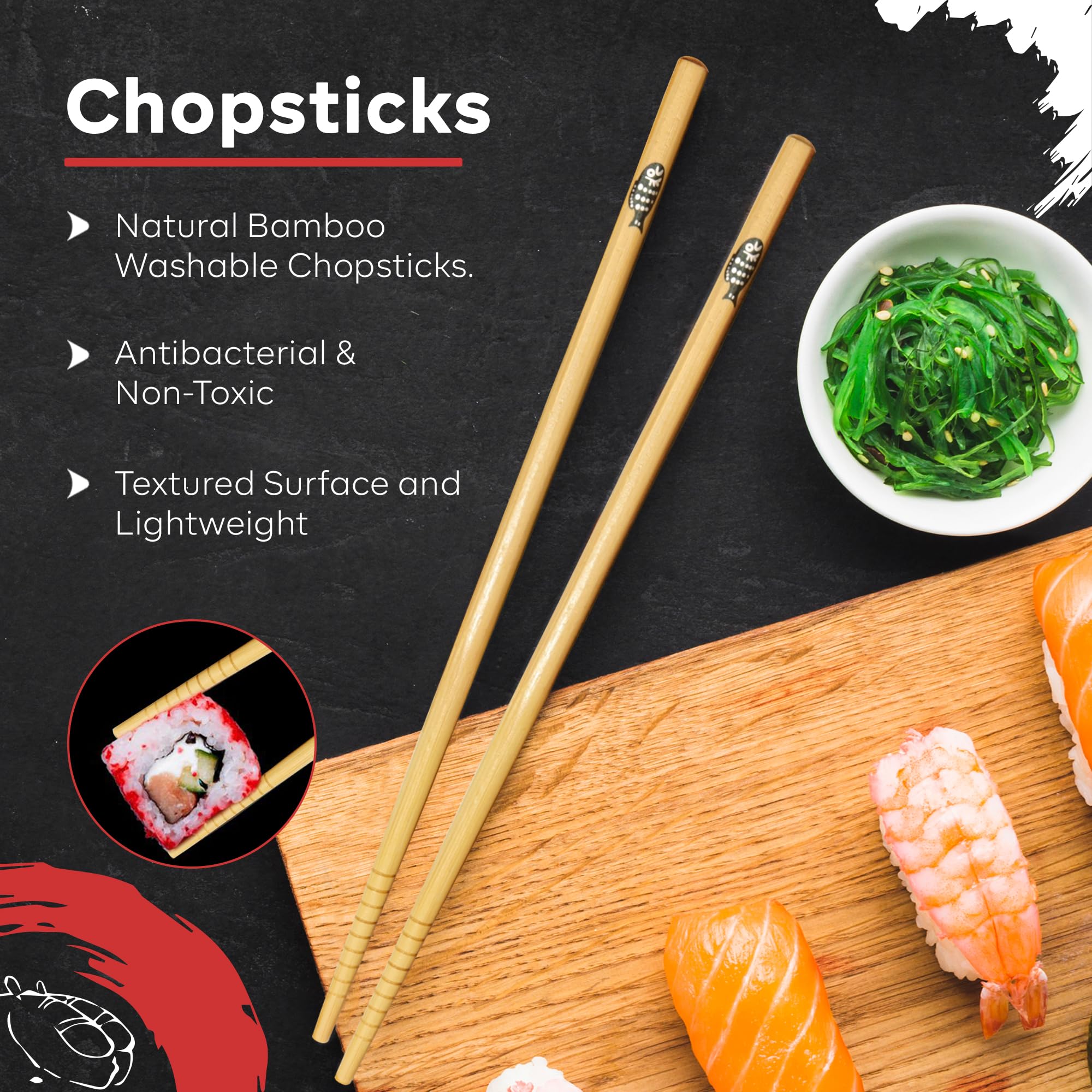 Mr Tazoi Gourmet - Kit de fabricación de sushi de 40 piezas, incluye rodillo de arroz de bambú, cuchillo de sushi japonés, platos, palillos y más, perfecto para chefs caseros y amantes del sushi (kit